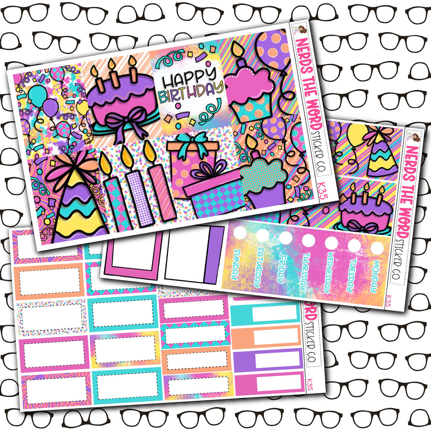 Girly Birthday Monthly, Weekly and or Journaling Sticker Kit