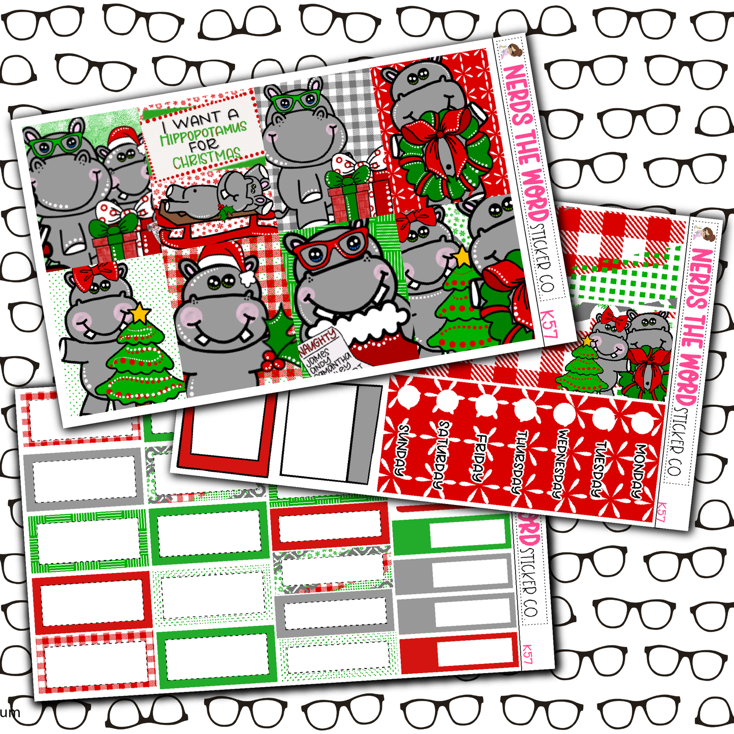 Hippo for Christmas Monthly, Weekly and or Journaling Sticker Kit