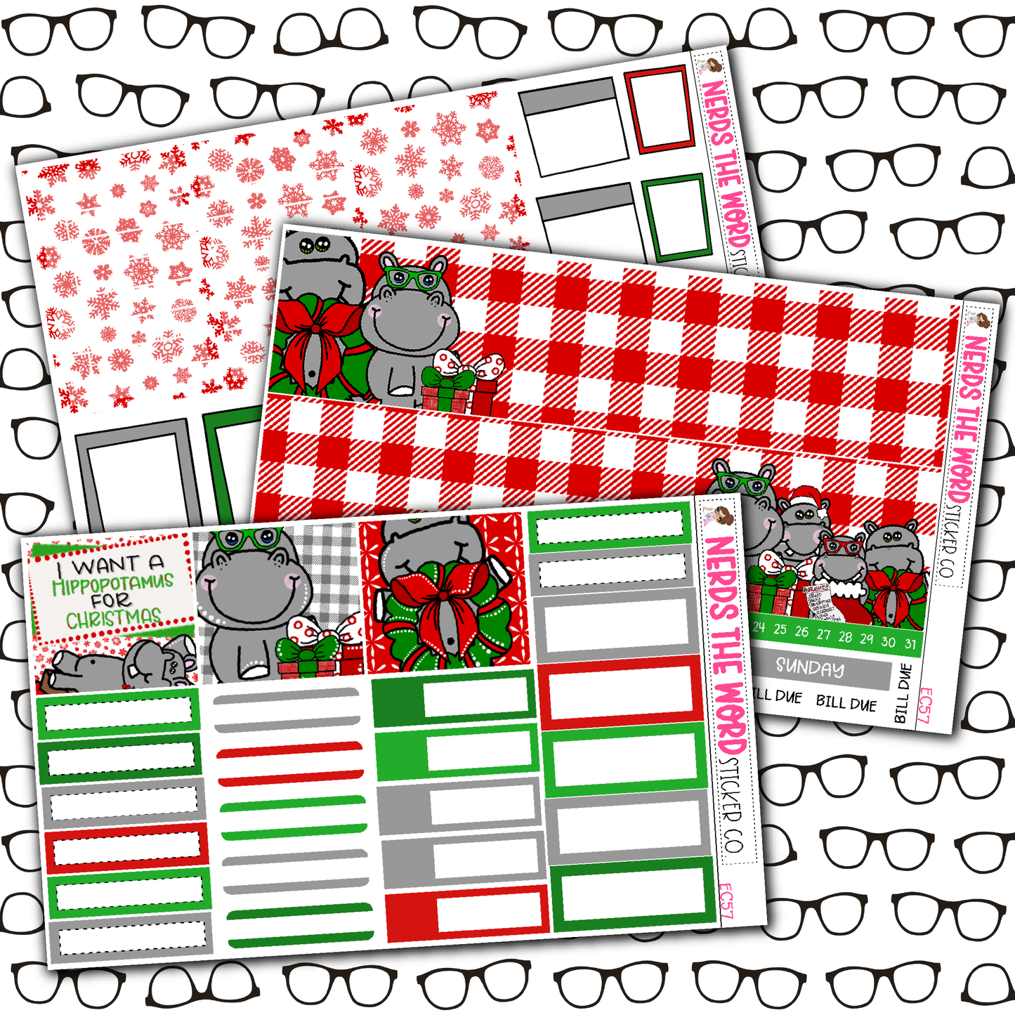 Hippo for Christmas Monthly, Weekly and or Journaling Sticker Kit