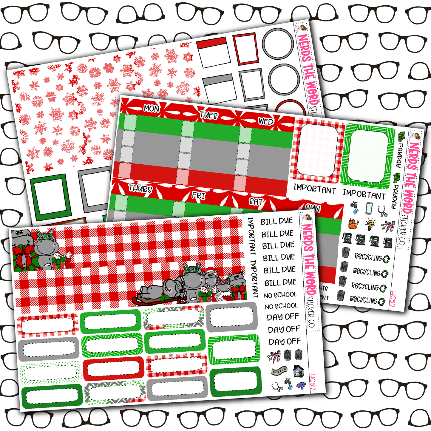 Hippo for Christmas Monthly, Weekly and or Journaling Sticker Kit