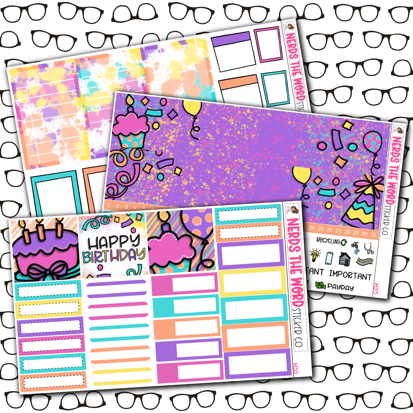 Girly Birthday Monthly, Weekly and or Journaling Sticker Kit