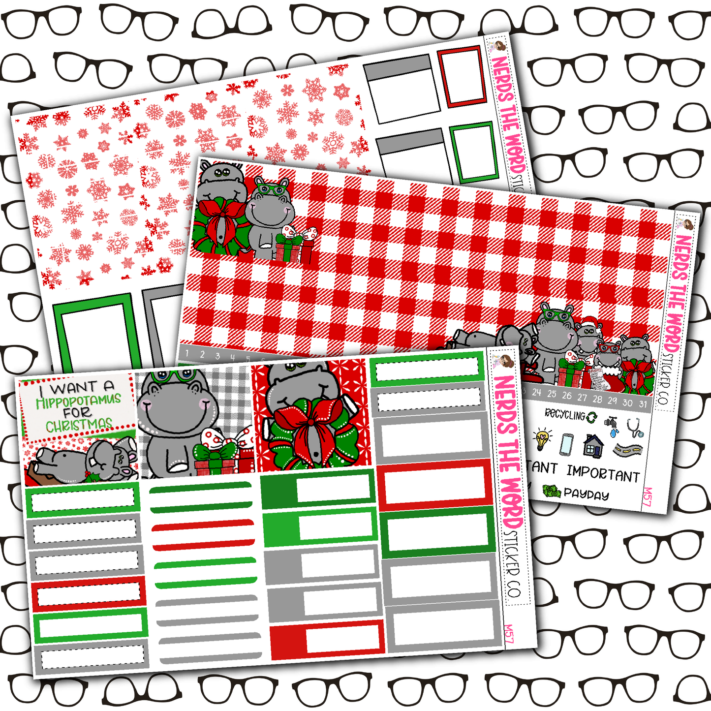 Hippo for Christmas Monthly, Weekly and or Journaling Sticker Kit