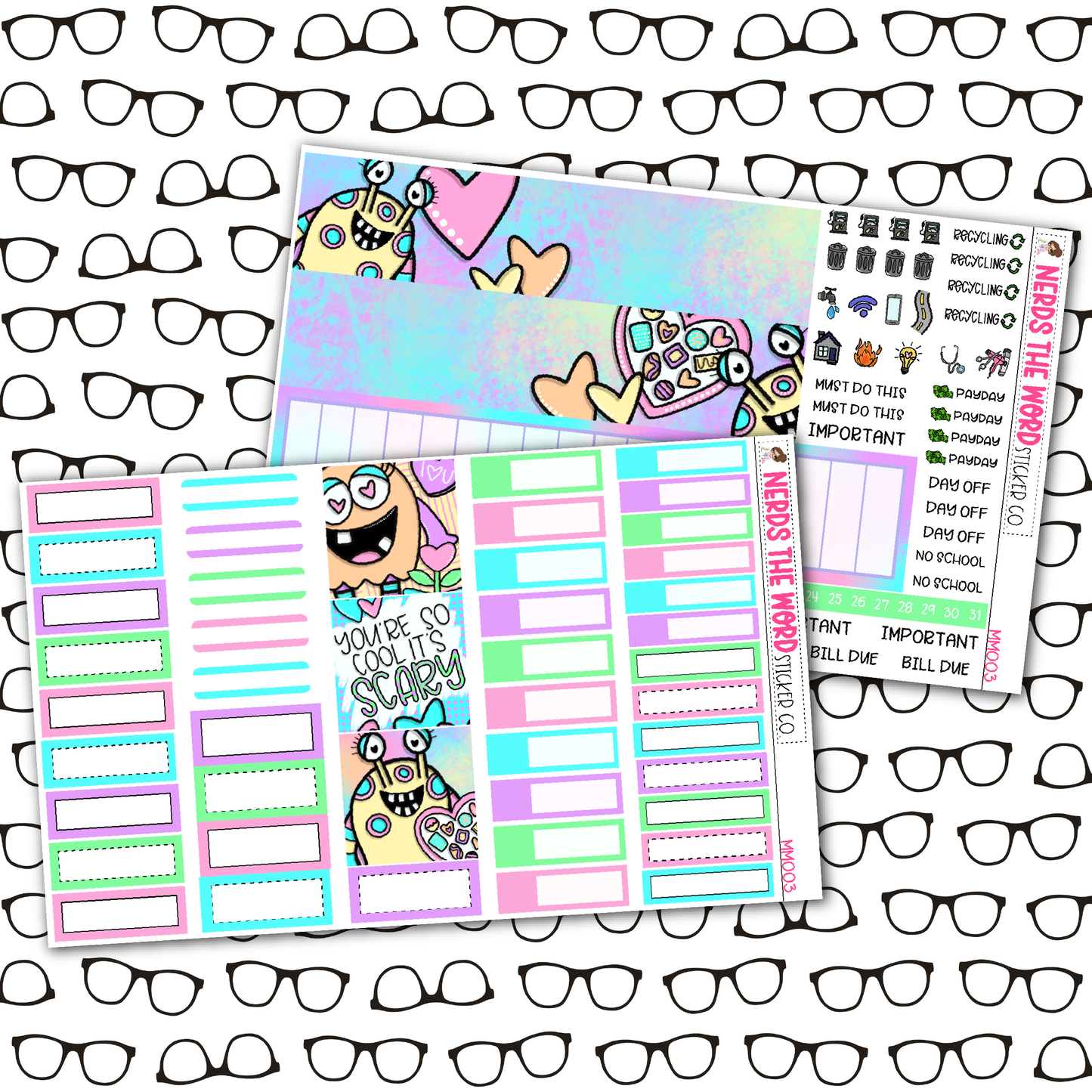 Monster Love Monthly, Weekly and or Journaling Sticker Kit