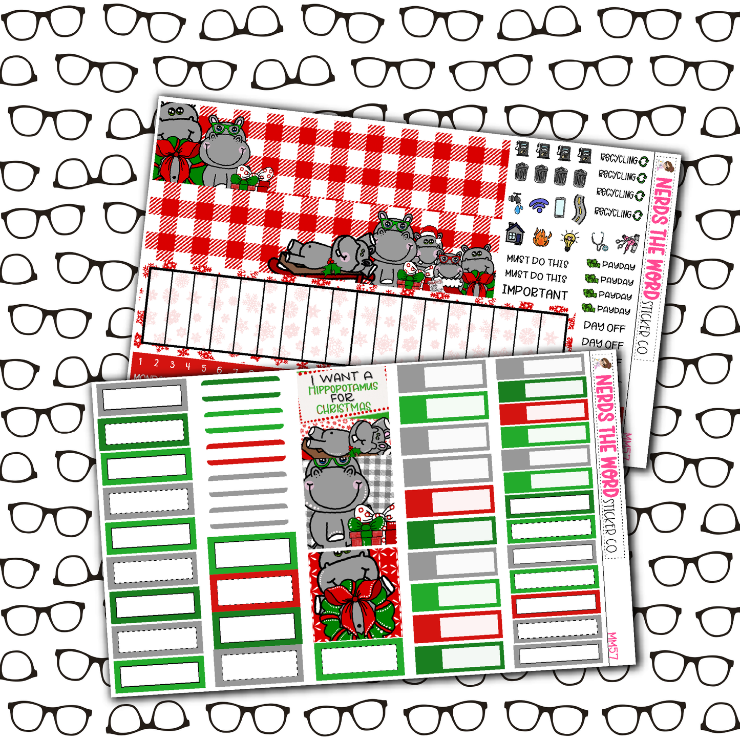 Hippo for Christmas Monthly, Weekly and or Journaling Sticker Kit