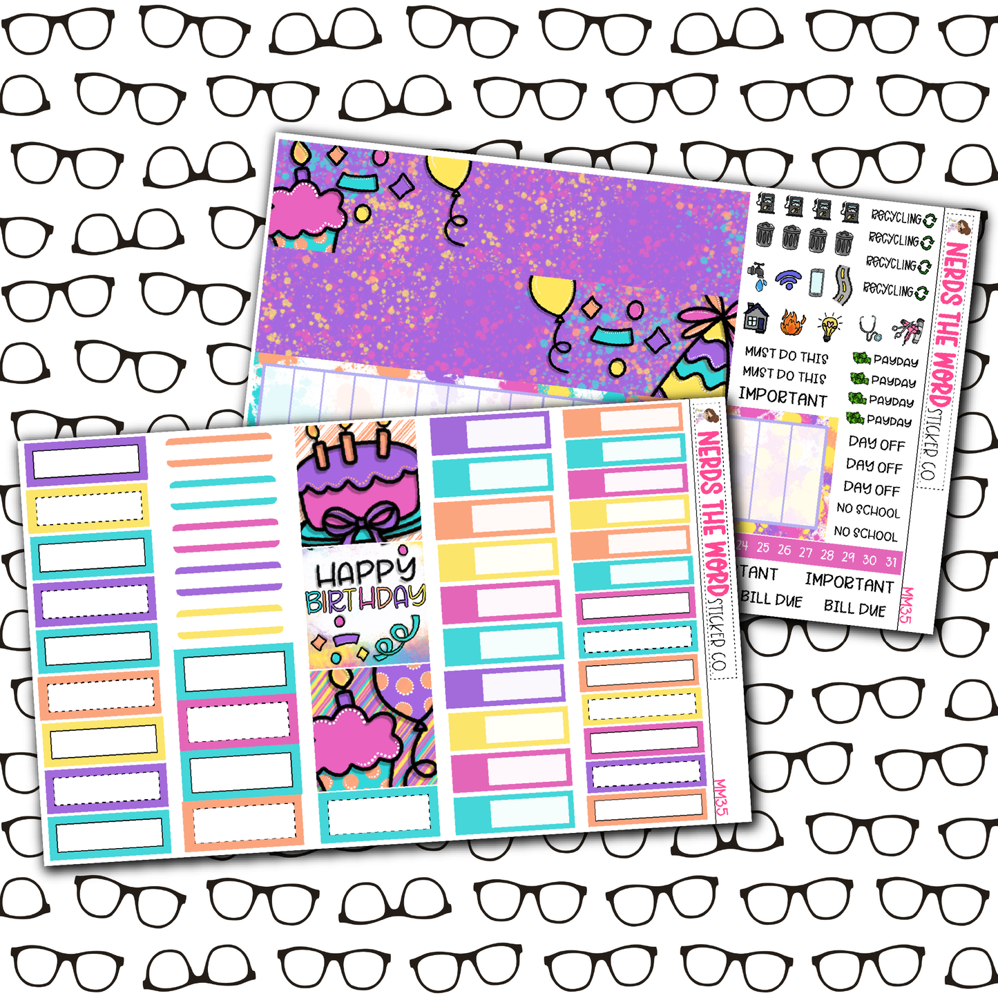 Girly Birthday Monthly, Weekly and or Journaling Sticker Kit