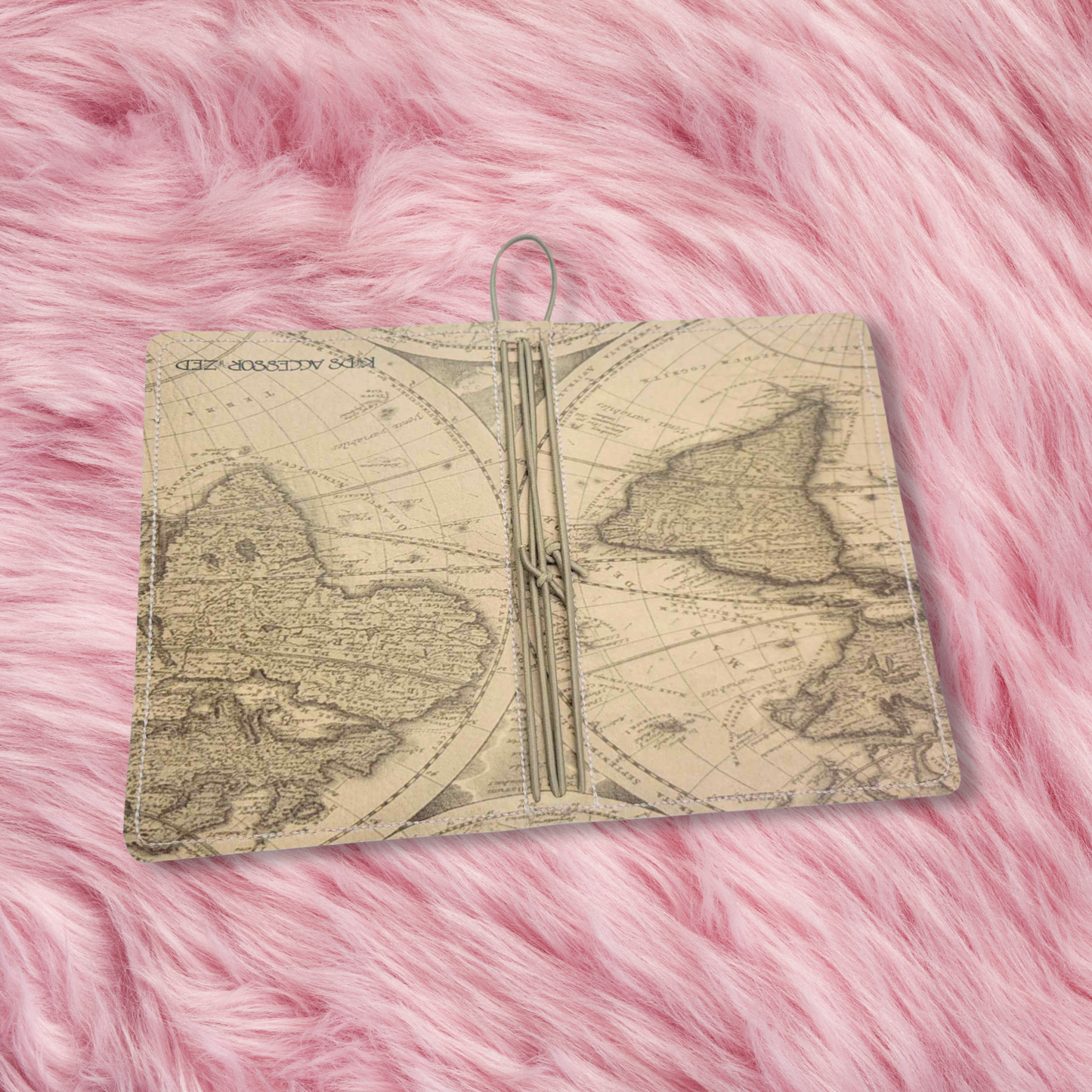 A6 Sized Handmade Traveler's Notebook - Map w Sand Strings