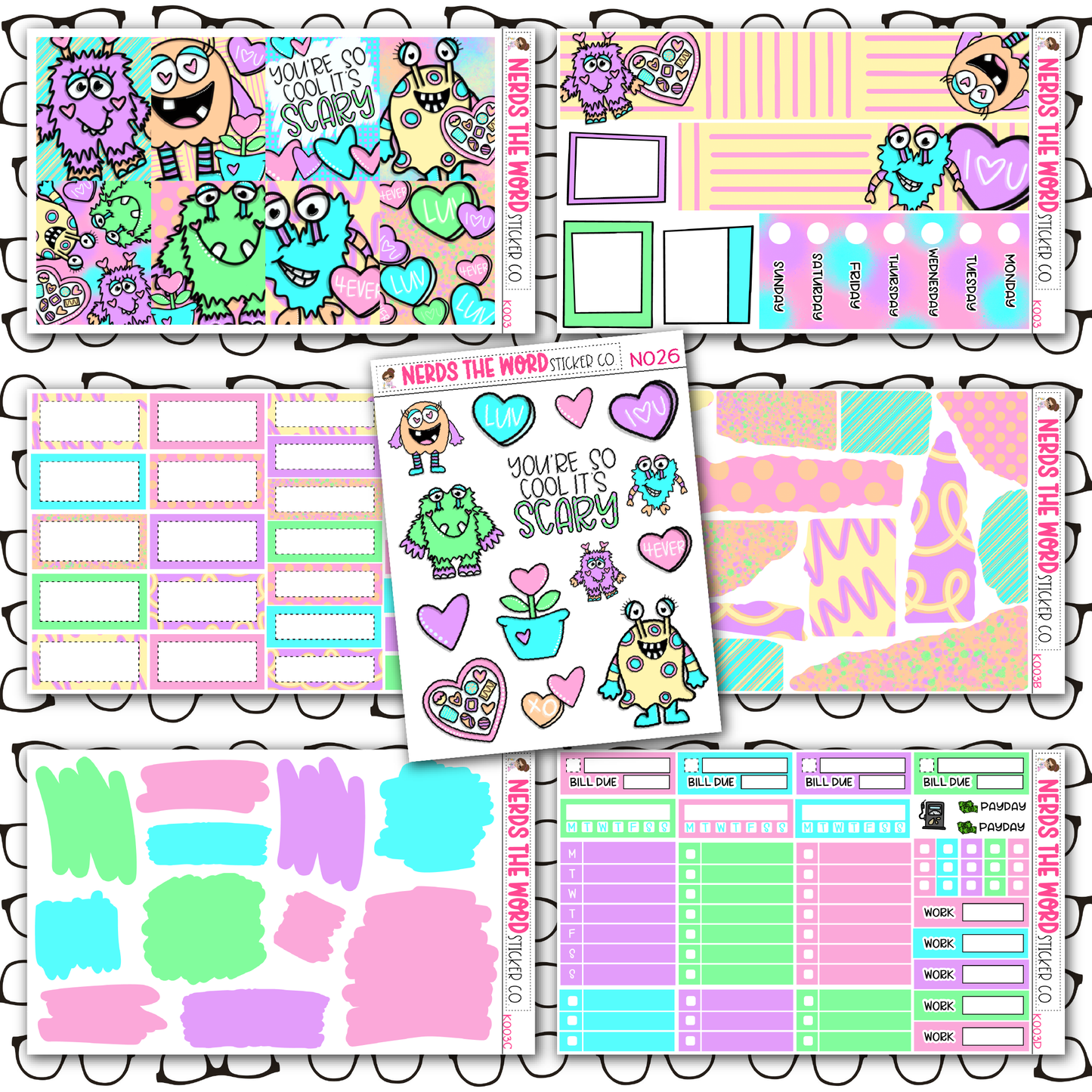 Monster Love Monthly, Weekly and or Journaling Sticker Kit