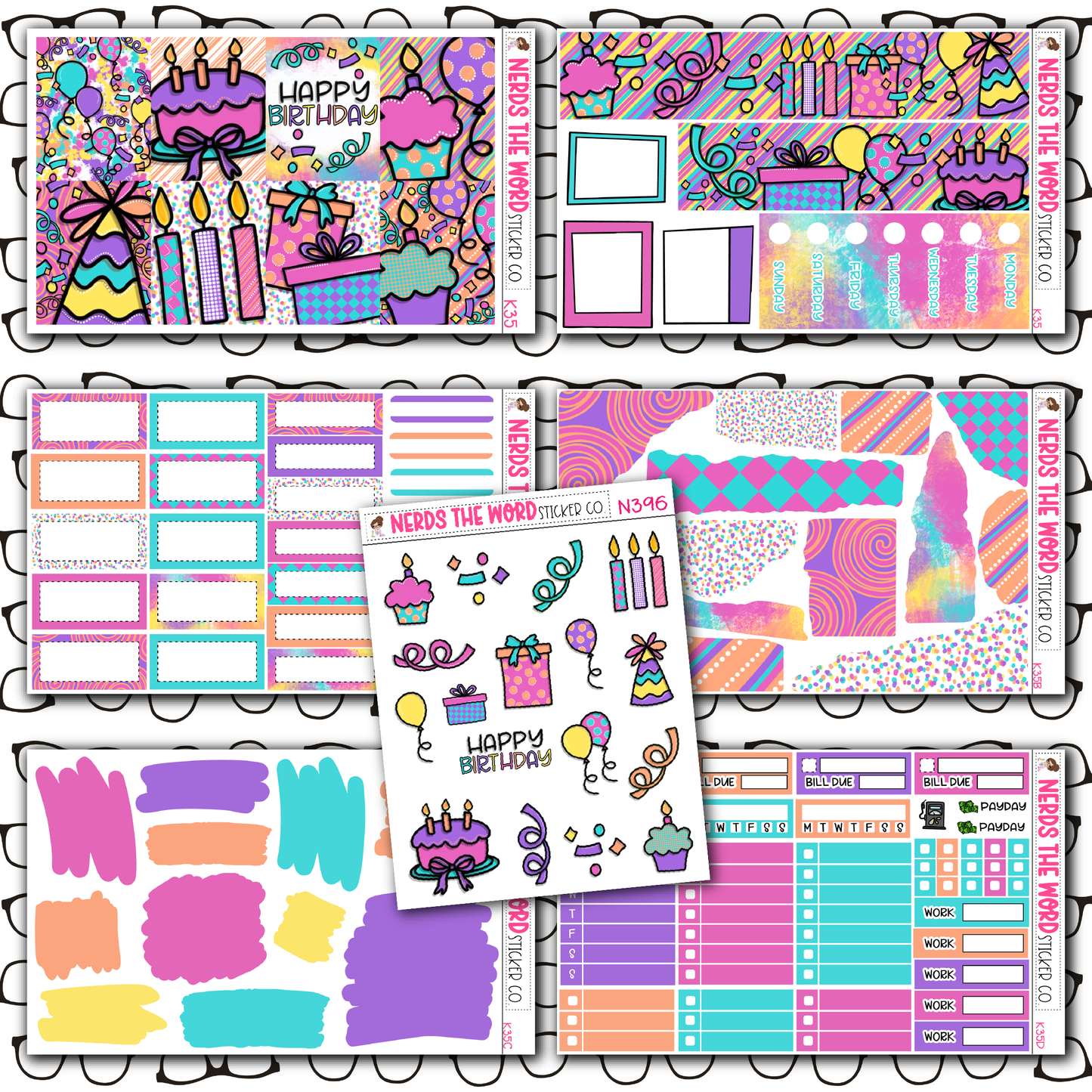 Girly Birthday Monthly, Weekly and or Journaling Sticker Kit