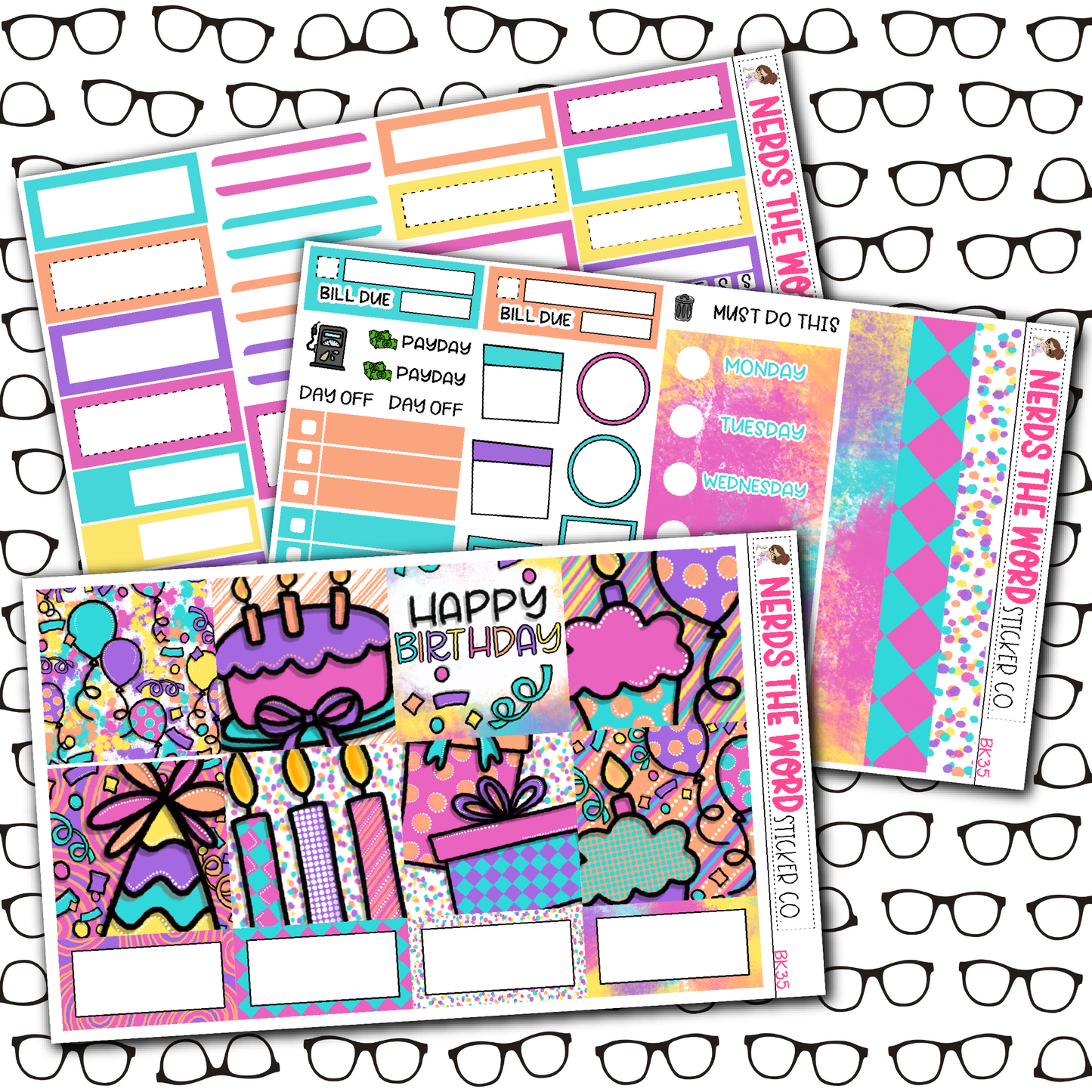Girly Birthday Monthly, Weekly and or Journaling Sticker Kit
