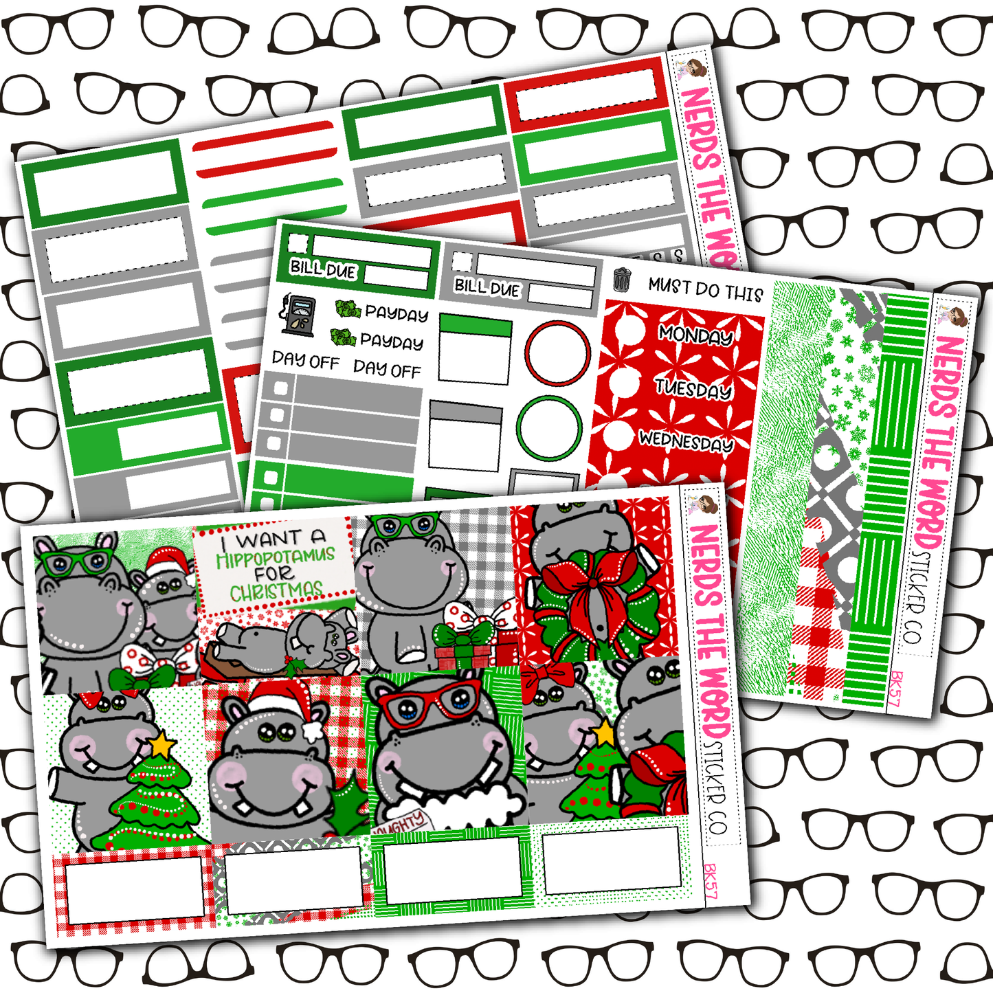 Hippo for Christmas Monthly, Weekly and or Journaling Sticker Kit