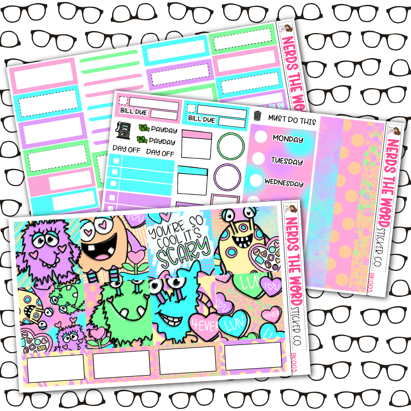 Monster Love Monthly, Weekly and or Journaling Sticker Kit