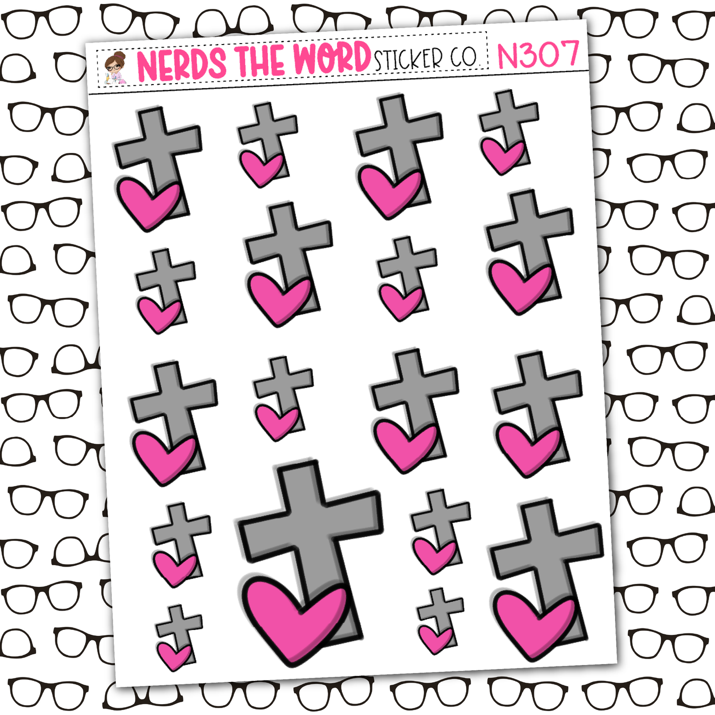 Cross Heart Icon Sticker Sheet