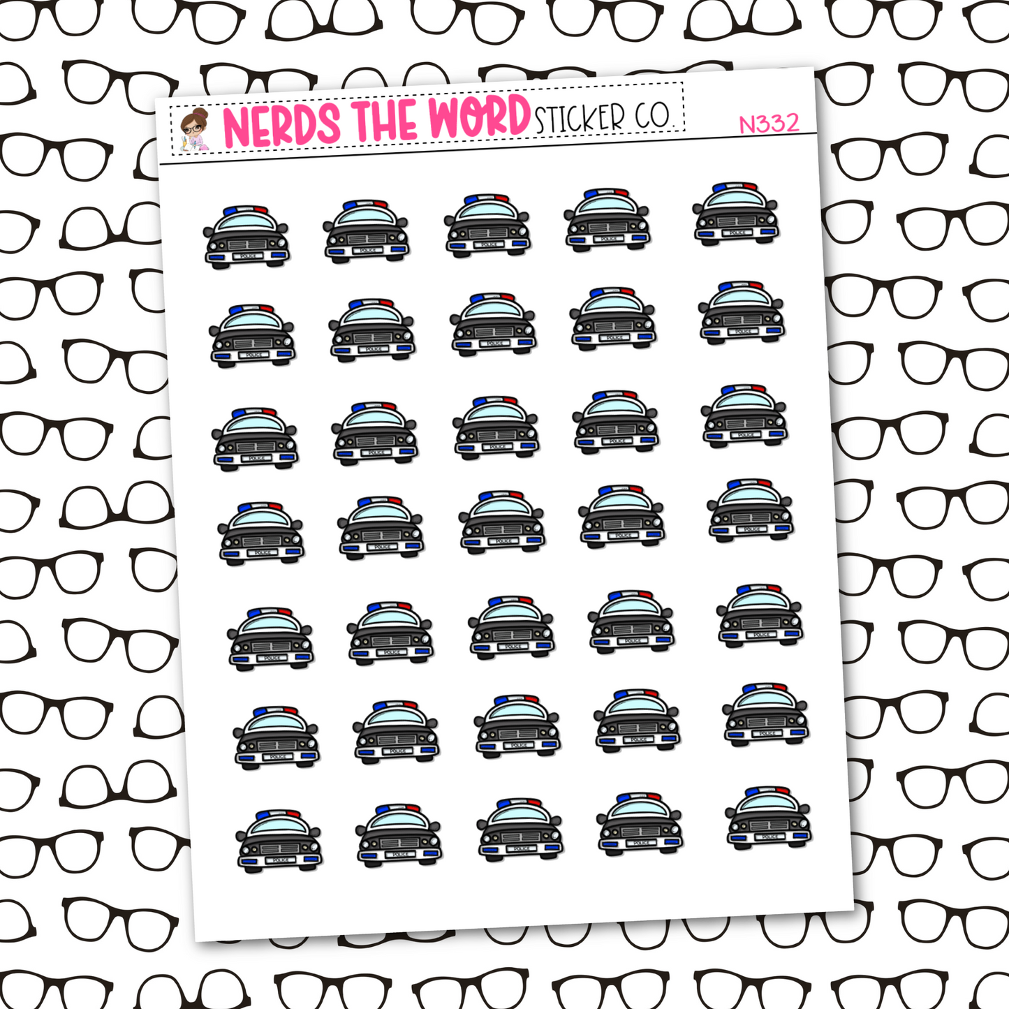 Police Car Icon Sticker Sheet