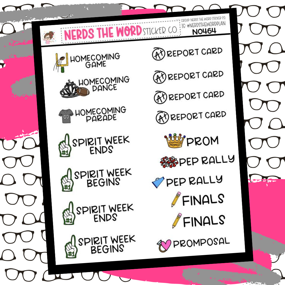 High School Event Tracking Sticker Sheet