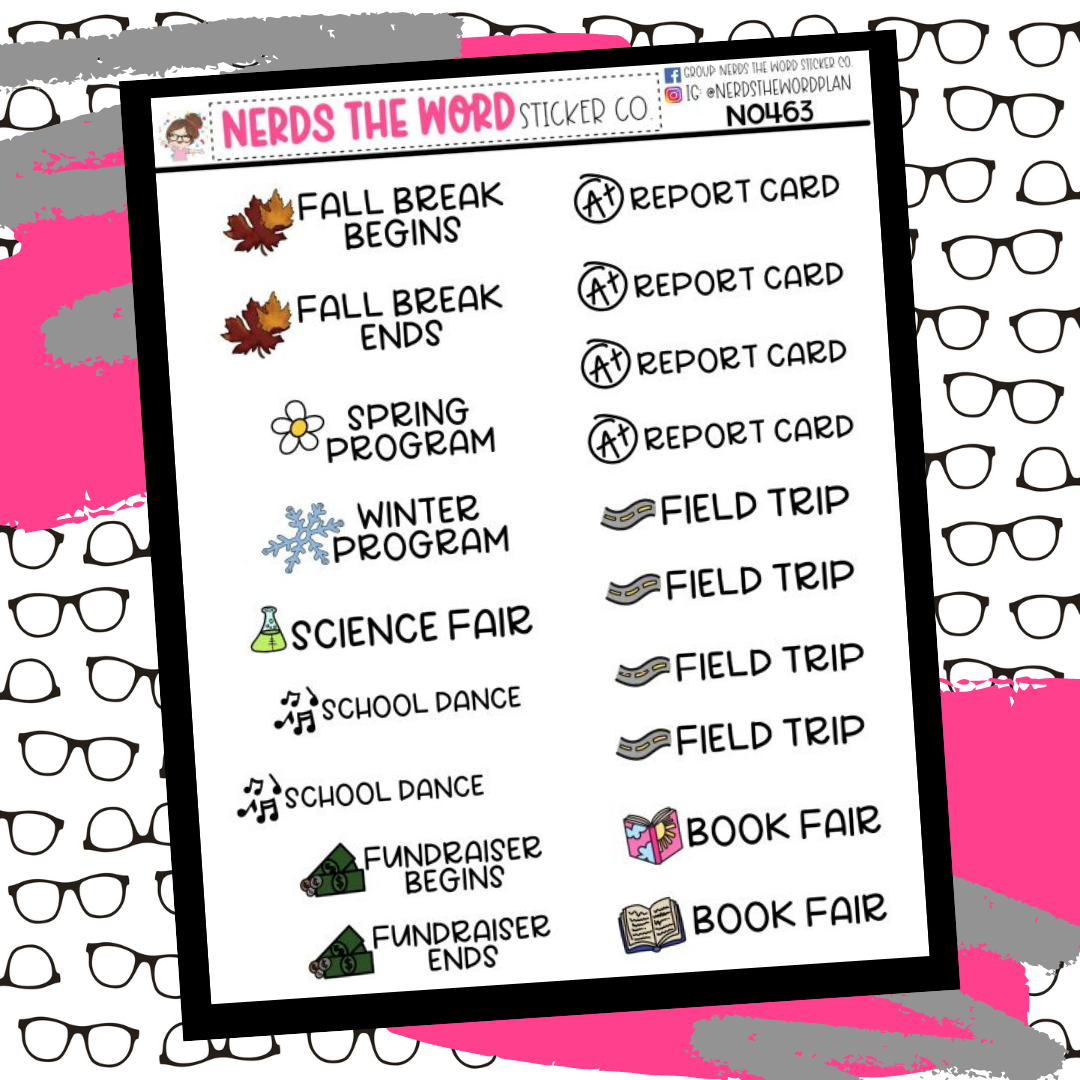 K-8 School Events Sticker Sheet