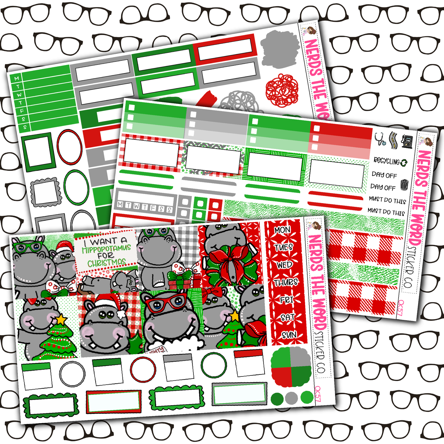 Hippo for Christmas Monthly, Weekly and or Journaling Sticker Kit