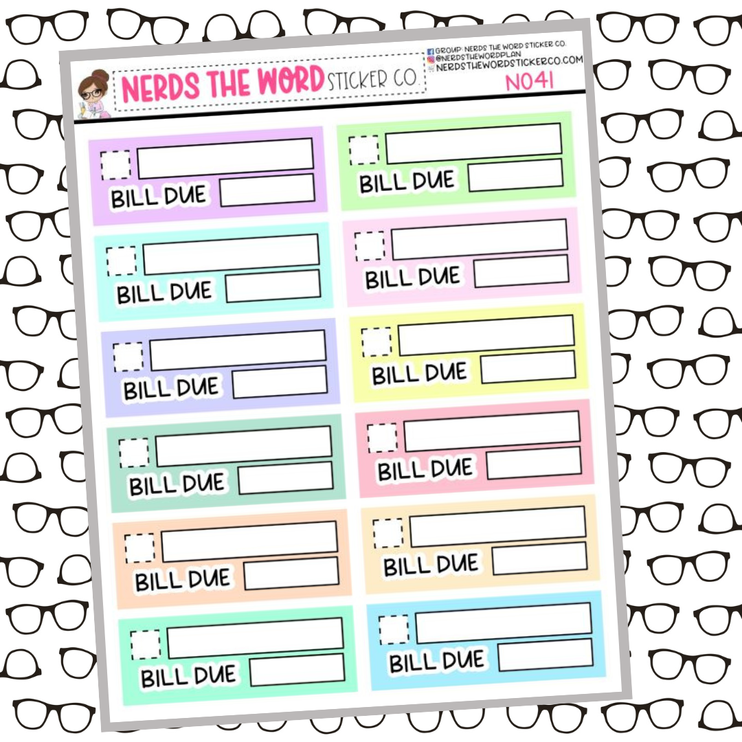 Pastel Bill Due Functional Box Sticker Sheet