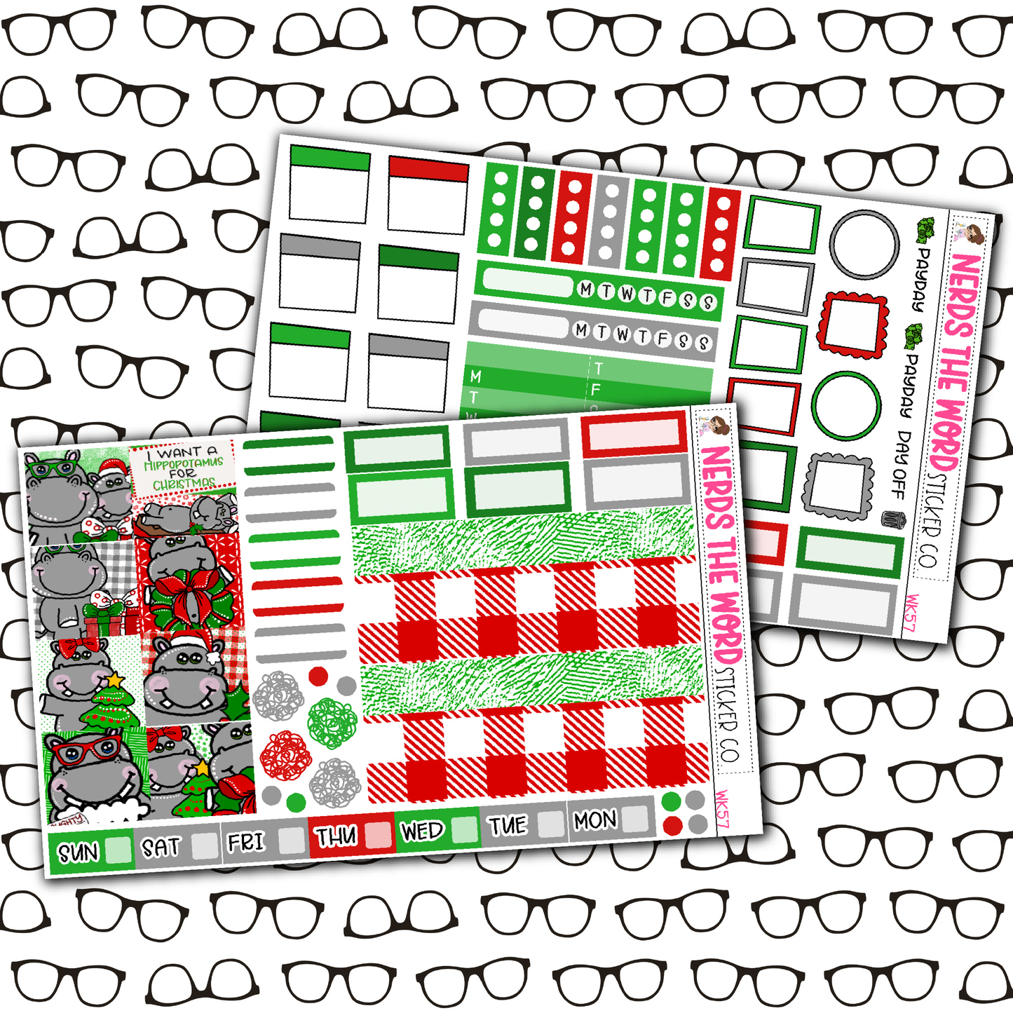 Hippo for Christmas Monthly, Weekly and or Journaling Sticker Kit