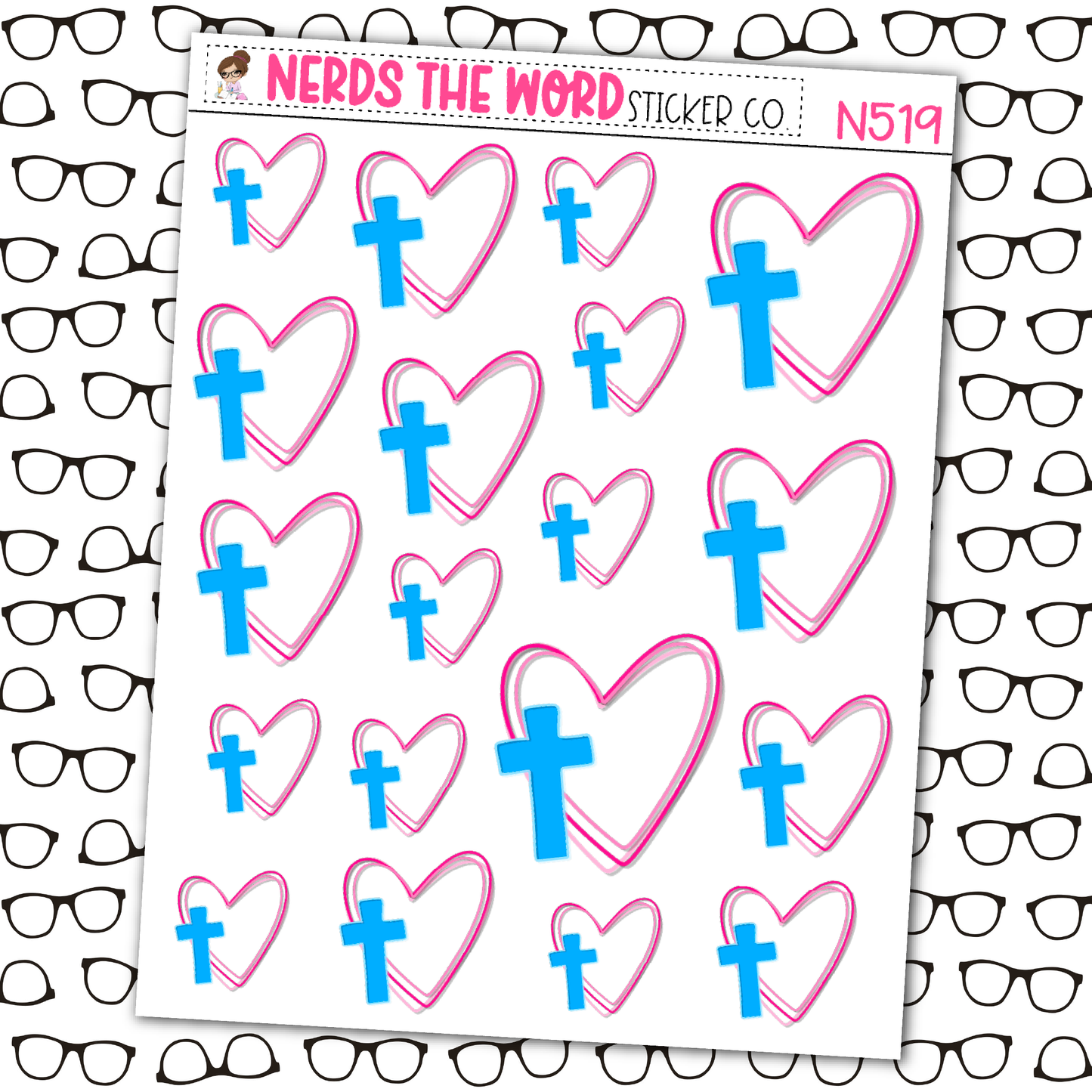 Heart Sketch with Cross Sticker Sheet