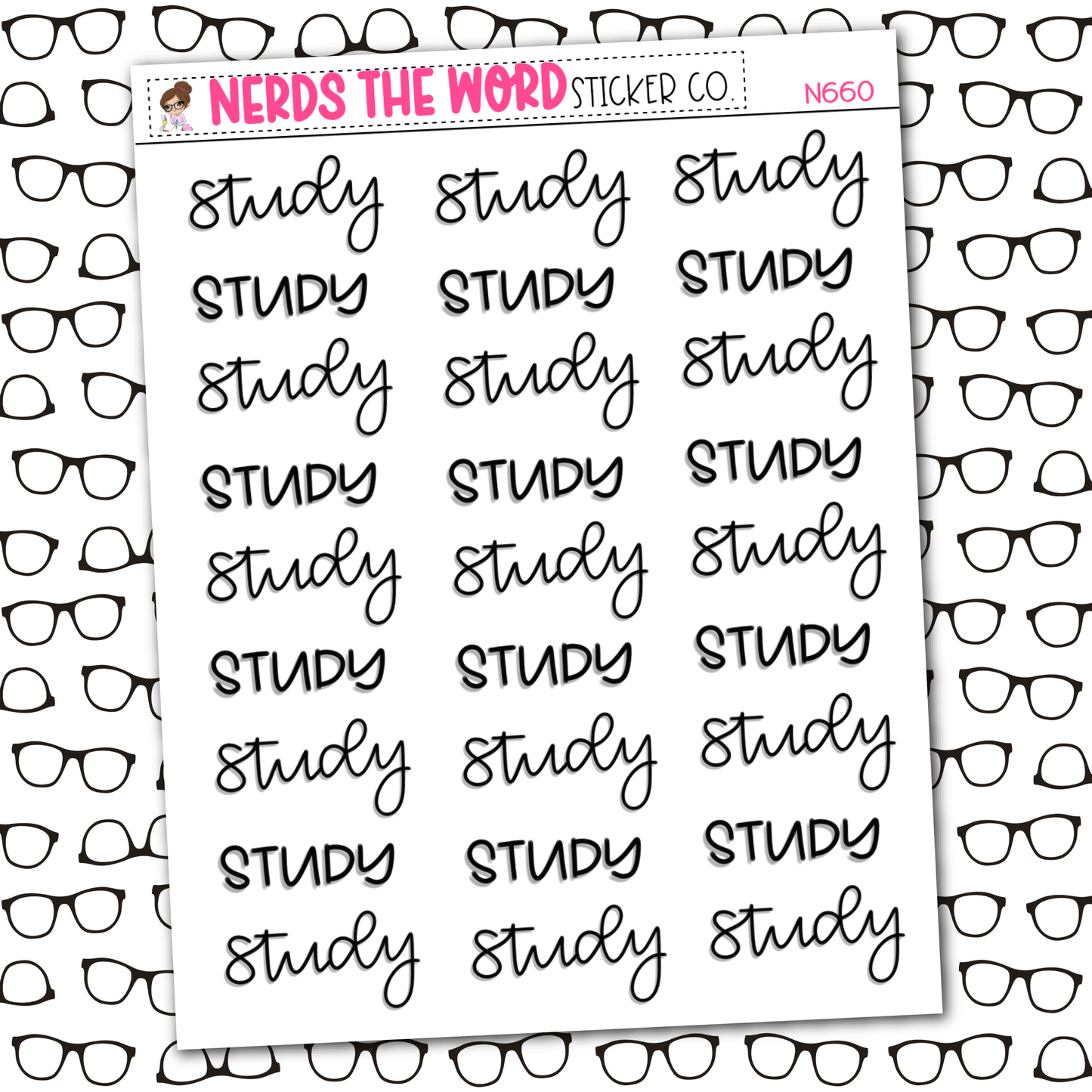 Study Hand Lettering Sticker Sheet