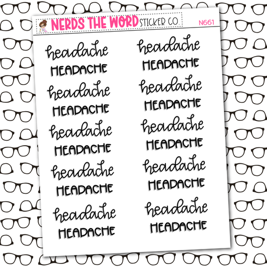 Headache Hand Lettering Sticker Sheet