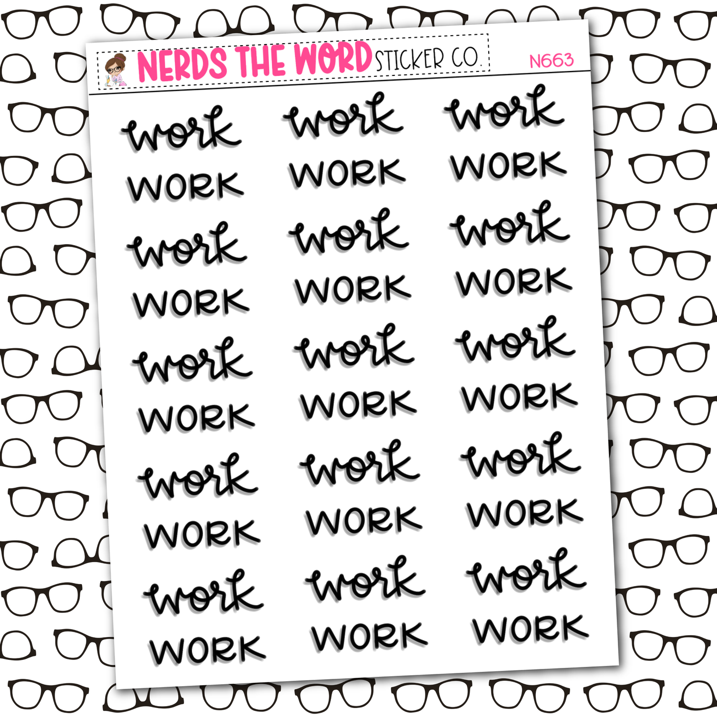 Work Hand Lettering Sticker Sheet