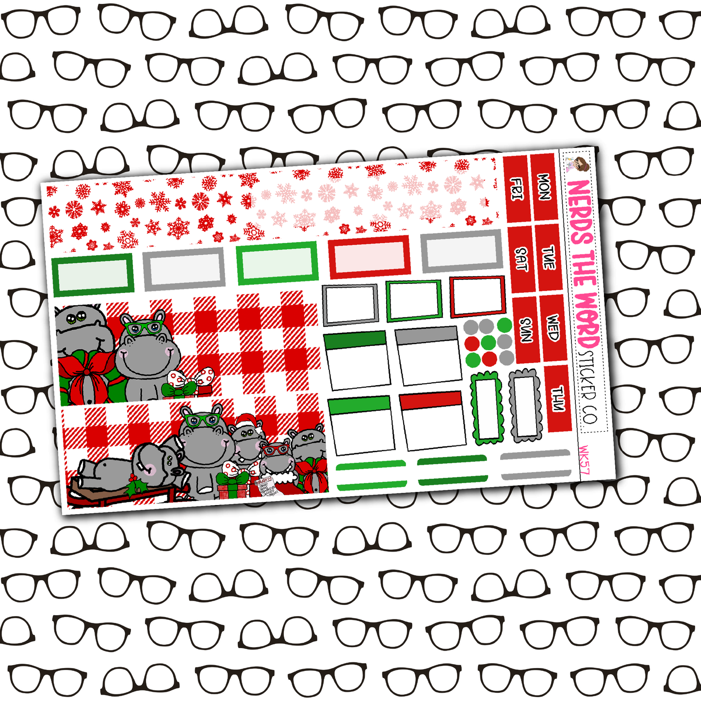 Hippo for Christmas Monthly, Weekly and or Journaling Sticker Kit