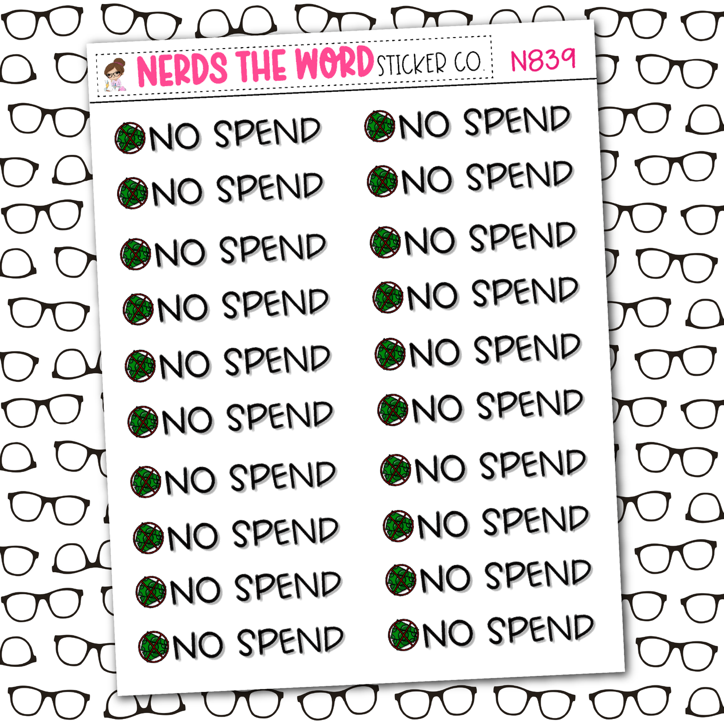 No Spend Sticker Sheet