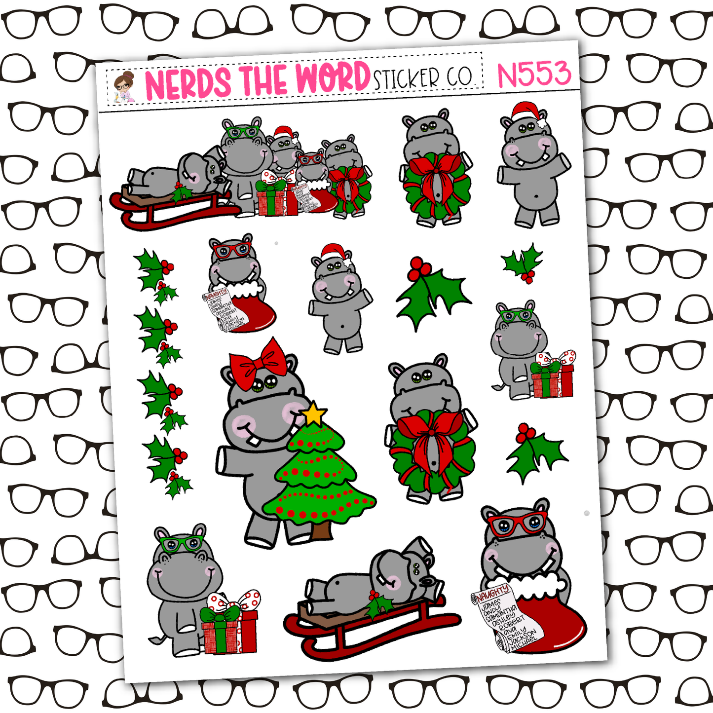 Hippo for Christmas Monthly, Weekly and or Journaling Sticker Kit