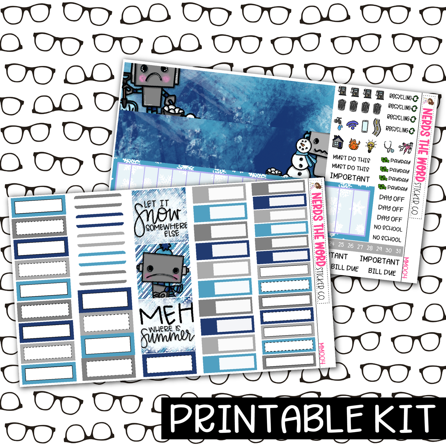 PRINTABLE - Winter Bots Monthly, Weekly and or Journaling Sticker Kit