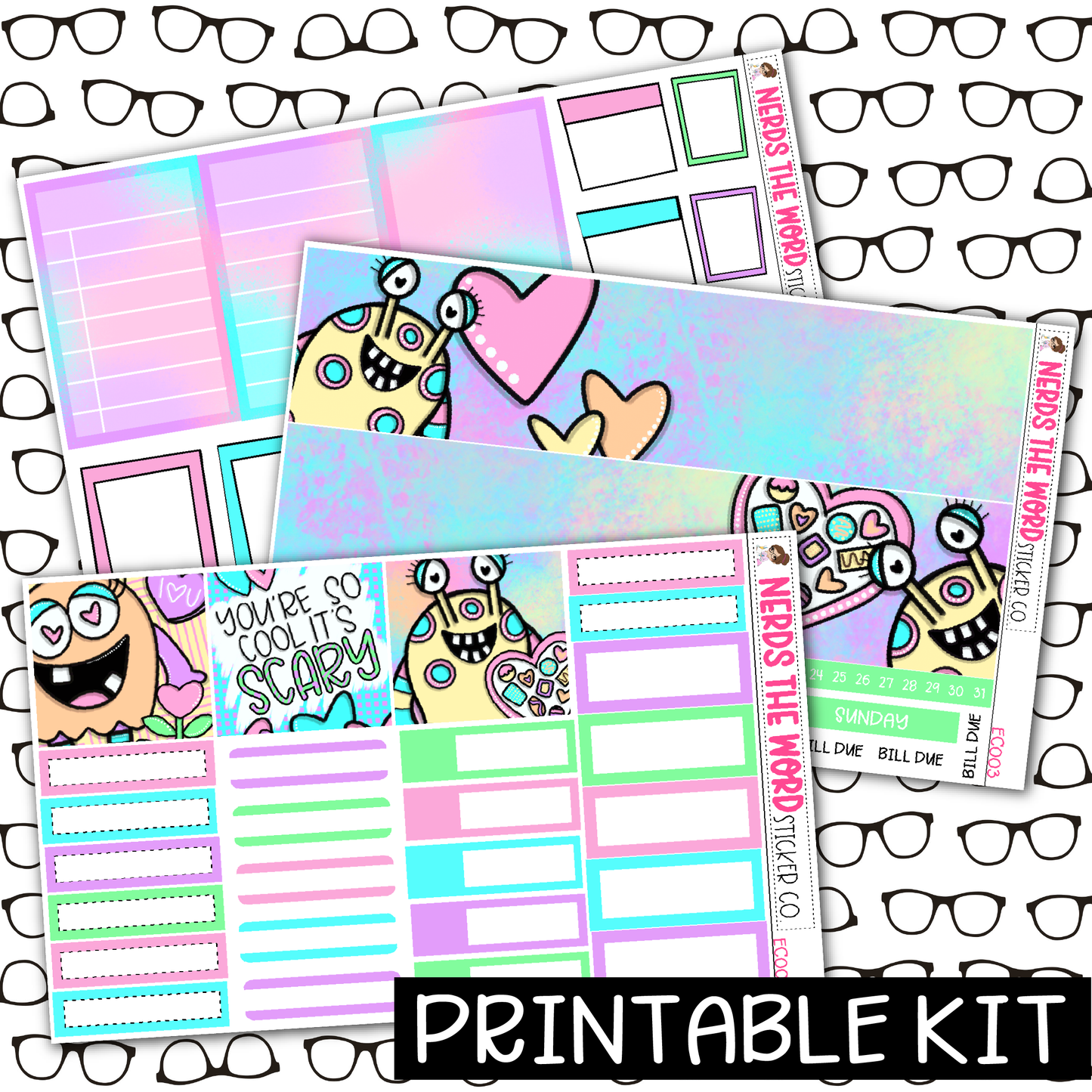 PRINTABLE - Monster Love Monthly, Weekly and or Journaling Sticker Kit
