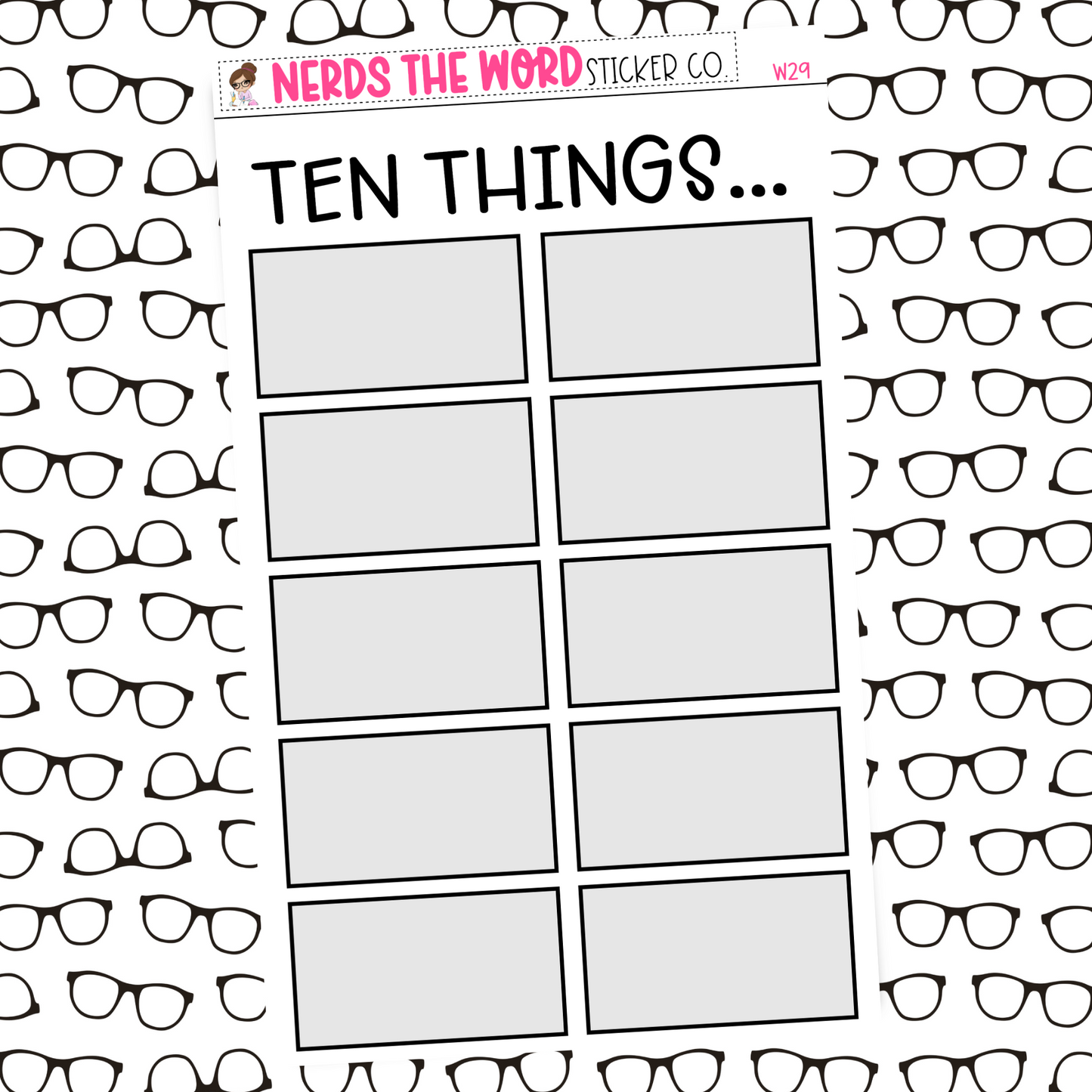 FULL SHEET Ten Things Sticker Sheet