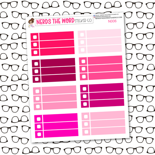 Pink Three Row Checklist Box Sticker Sheet