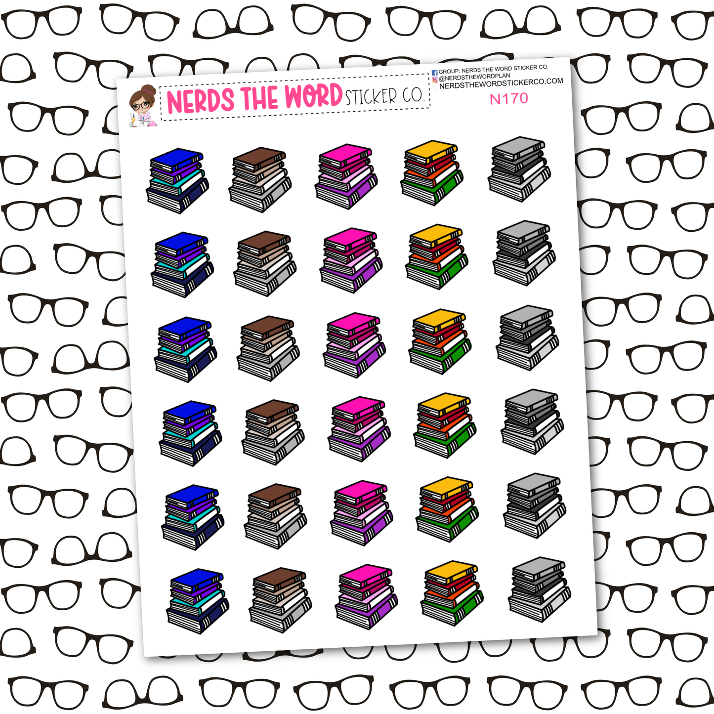 Book Stack Icon Sticker Sheet