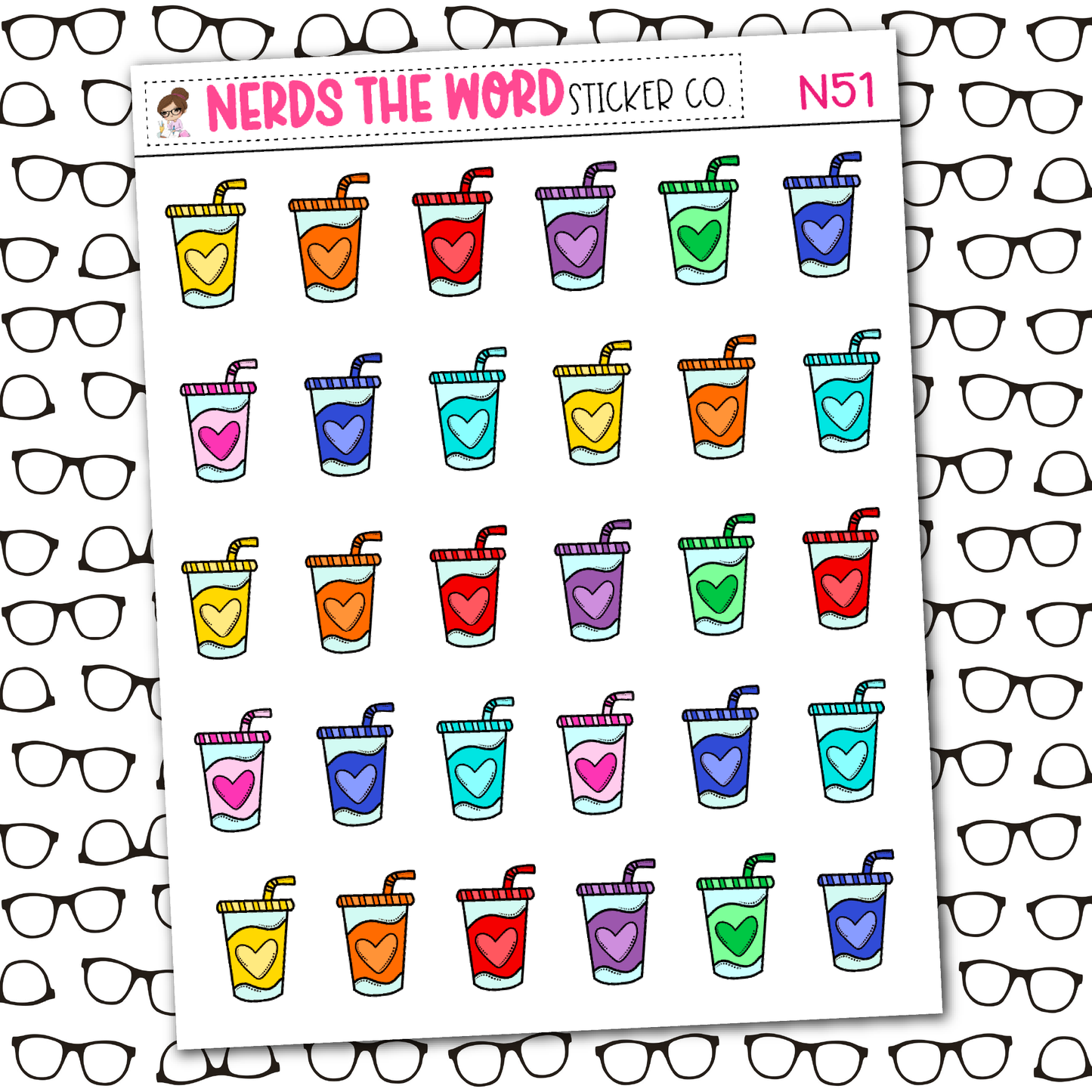 Cup with Straw Icon Sticker Sheet