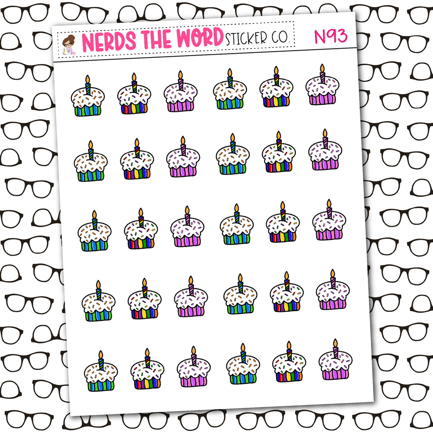 Birthday Cupcake Icon Sticker Sheet