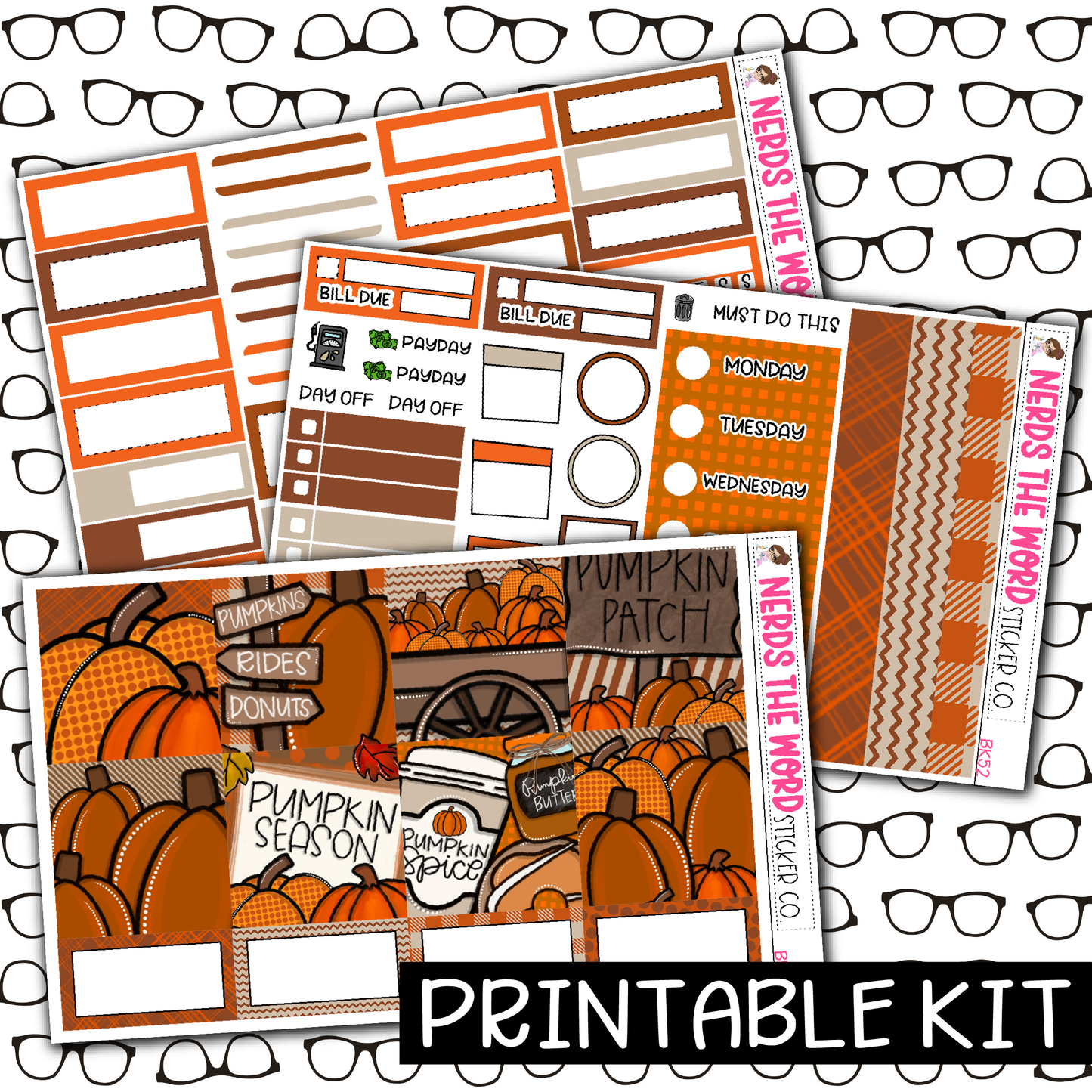 PRINTABLE - Pumpkin Patch Monthly, Weekly and or Journaling Sticker Kit