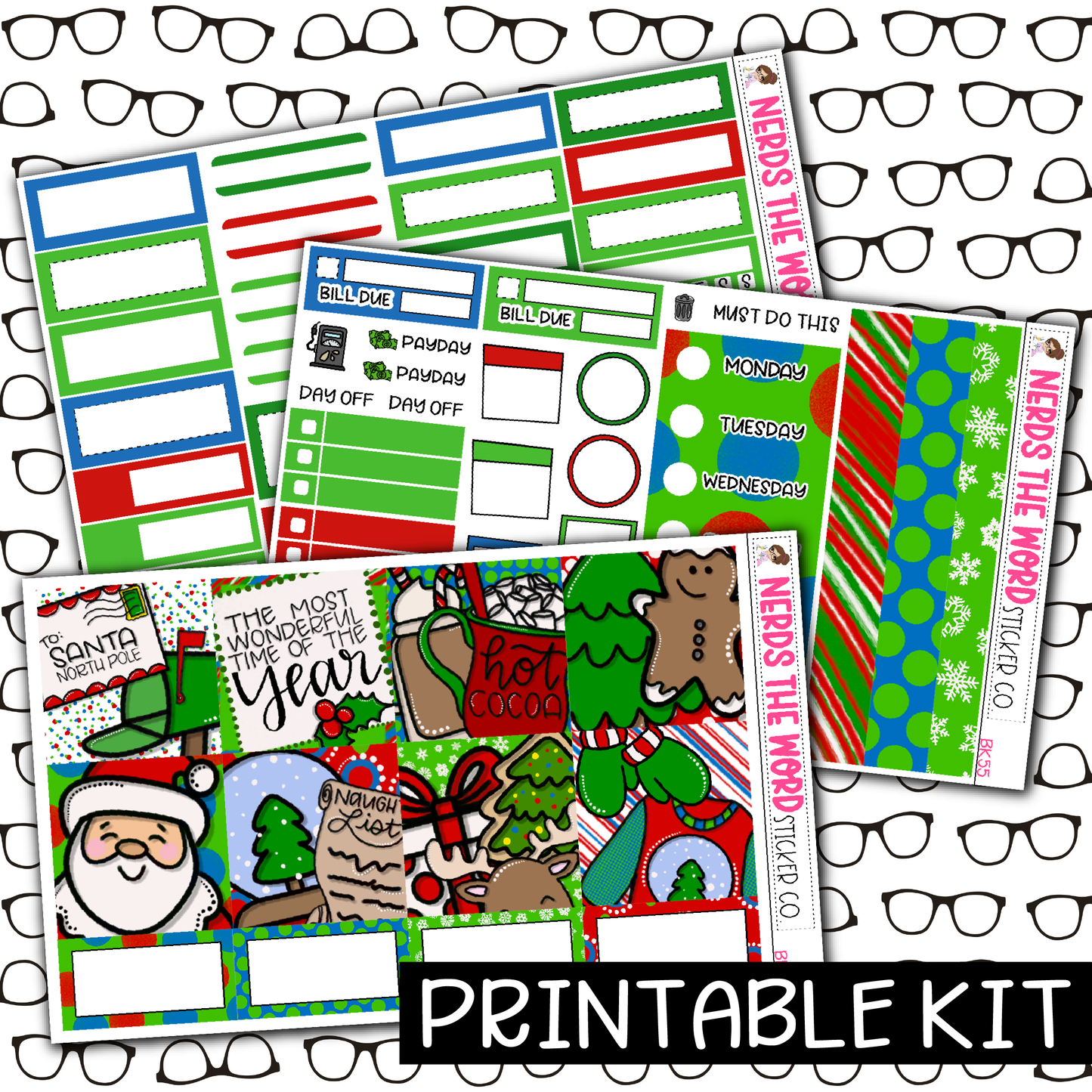 PRINTABLE - Classic Christmas Monthly, Weekly and or Journaling Sticker Kit
