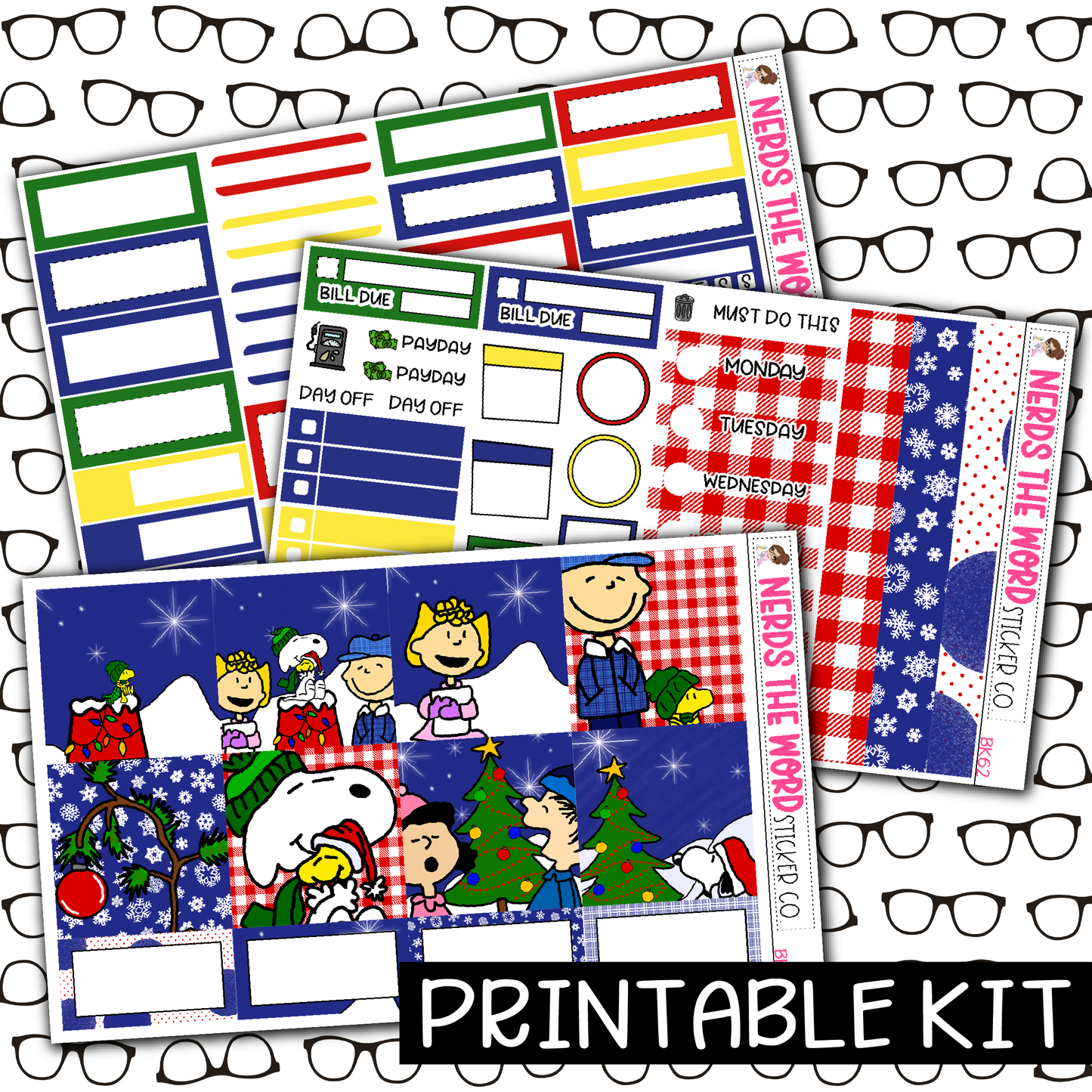 PRINTABLE - Dog Christmas Monthly, Weekly and or Journaling Sticker Kit