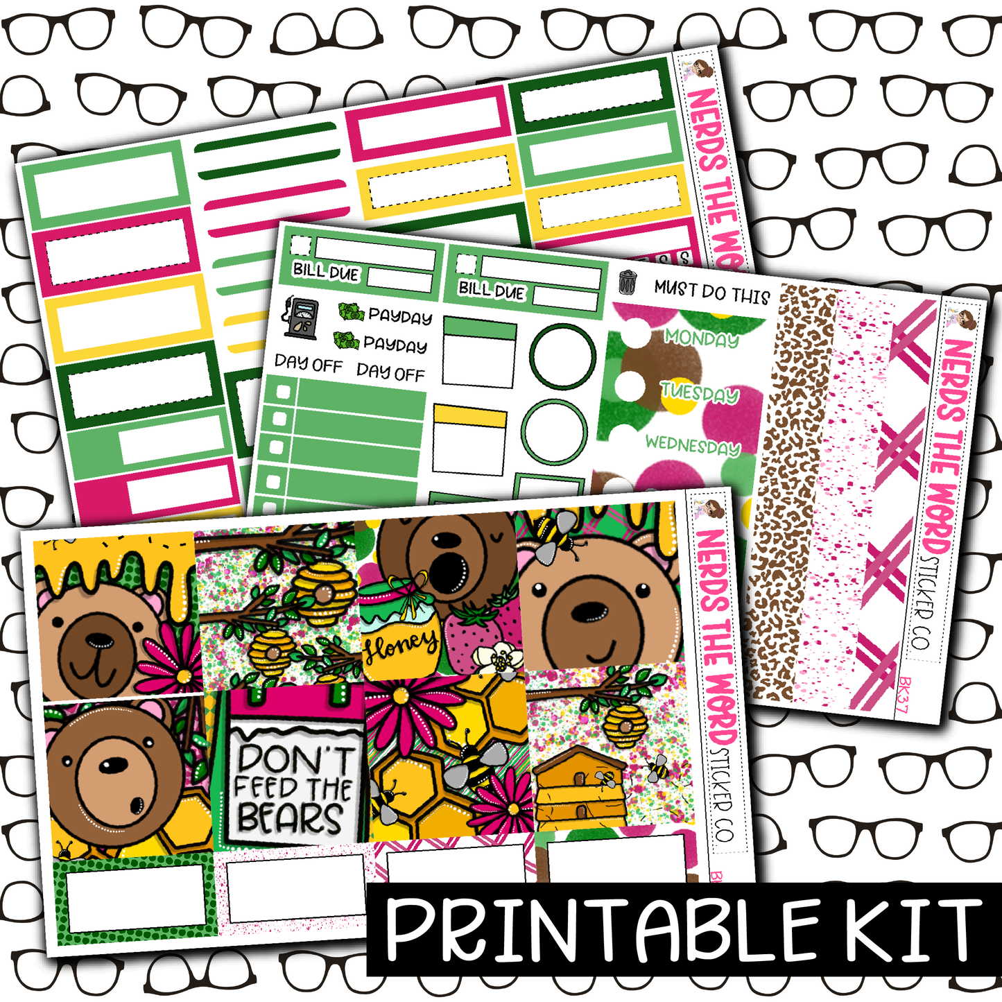 PRINTABLE - Don't Feed The Bears Monthly, Weekly and or Journaling Sticker Kit