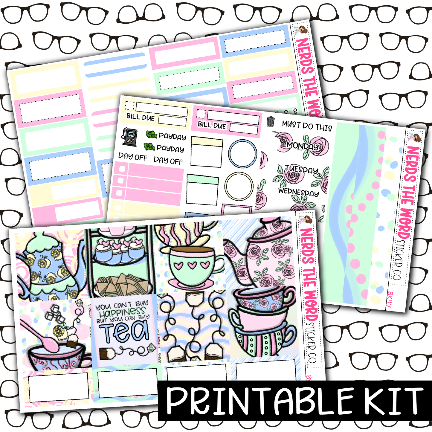PRINTABLE - Tea Party Monthly, Weekly and or Journaling Sticker Kit