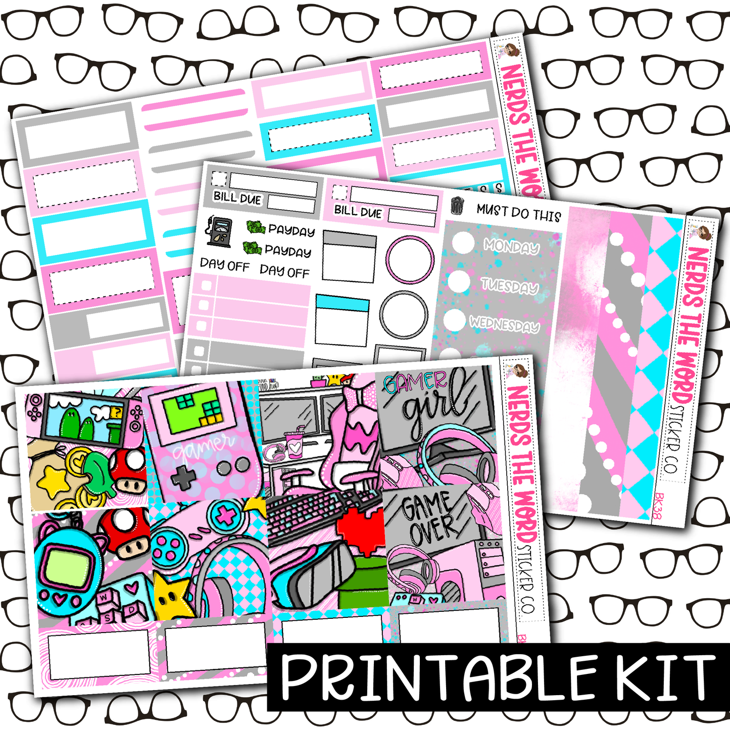 PRINTABLE - Gamer Girl Monthly, Weekly and or Journaling Sticker Kit