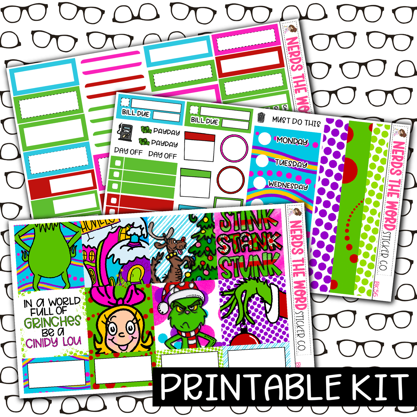 PRINTABLE - You're a Mean One Monthly, Weekly and or Journaling Sticker Kit