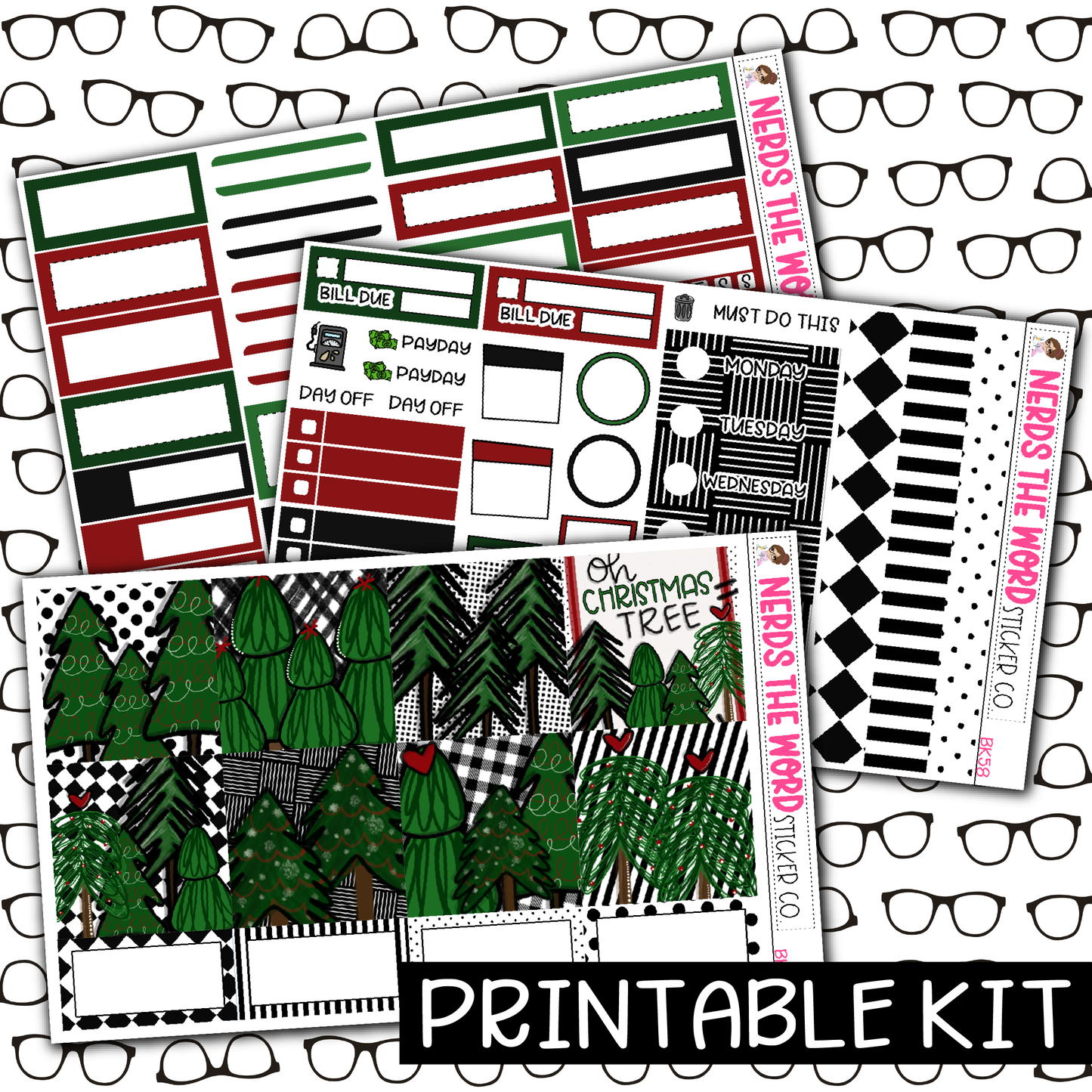 PRINTABLE - O Christmas Tree Monthly, Weekly and or Journaling Sticker Kit