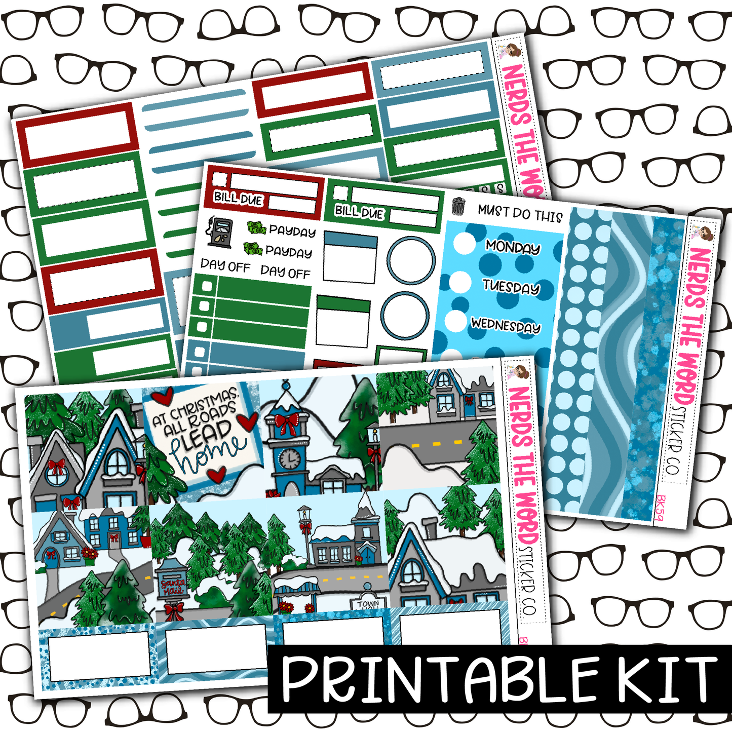 PRINTABLE - Christmas Village Monthly, Weekly and or Journaling Sticker Kit