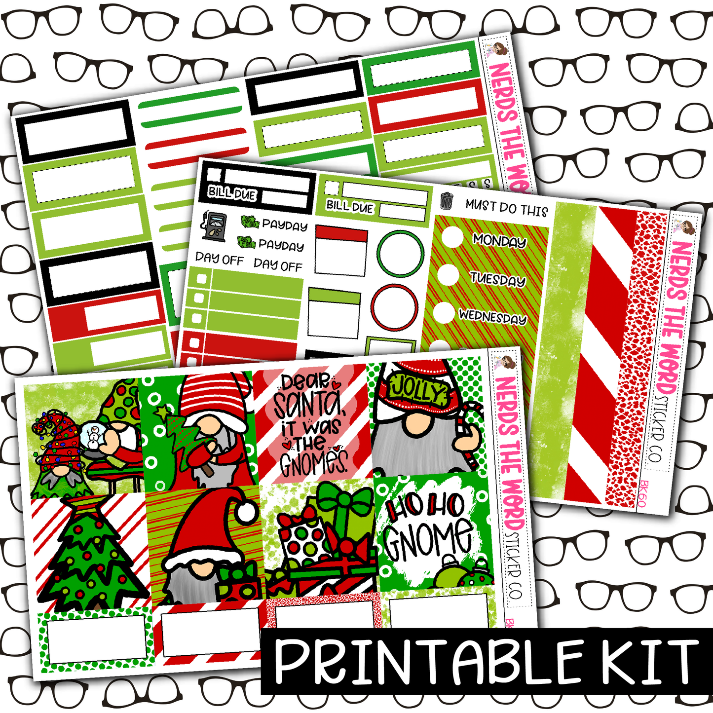 PRINTABLE - HoHo Gnome Monthly, Weekly and or Journaling Sticker Kit
