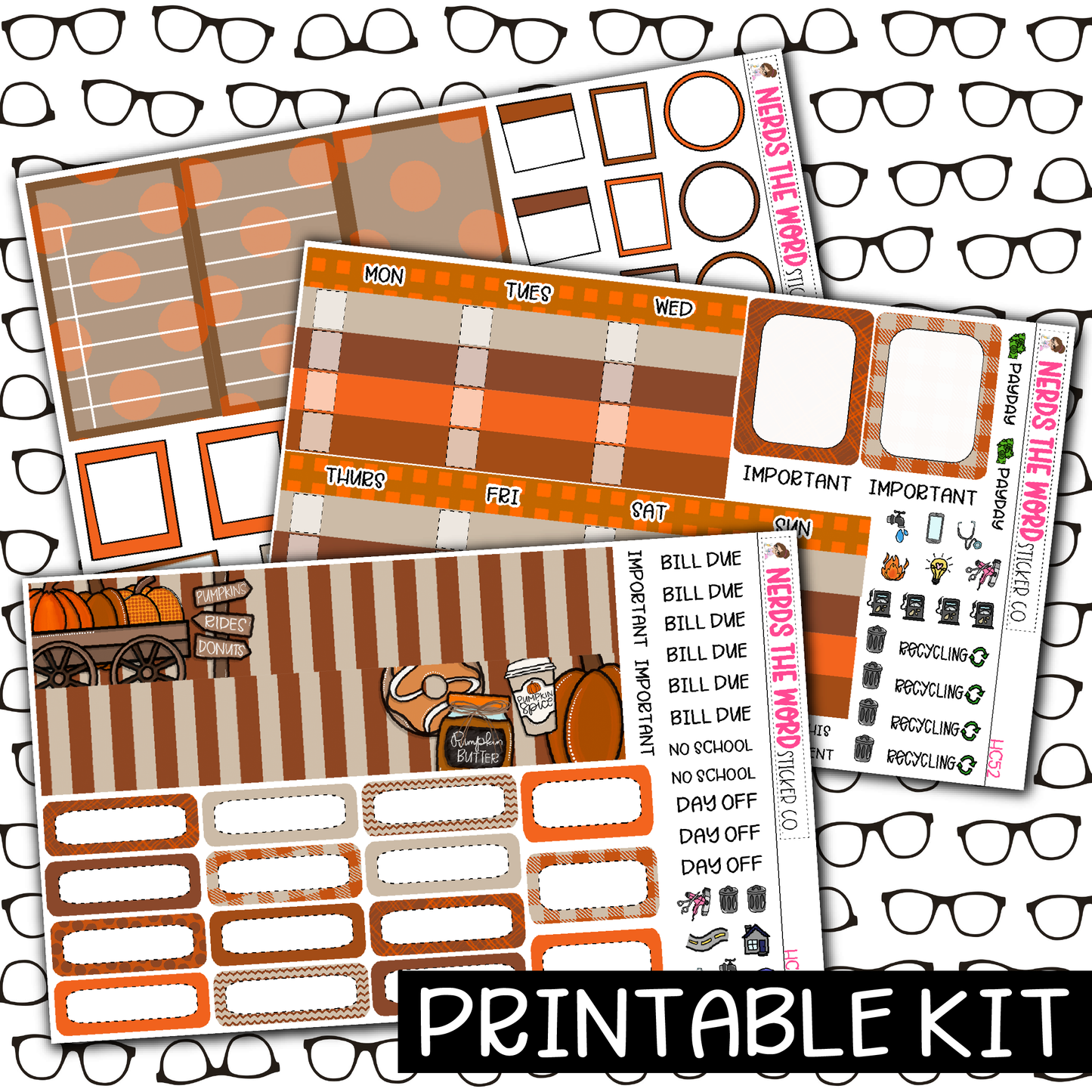 PRINTABLE - Pumpkin Patch Monthly, Weekly and or Journaling Sticker Kit