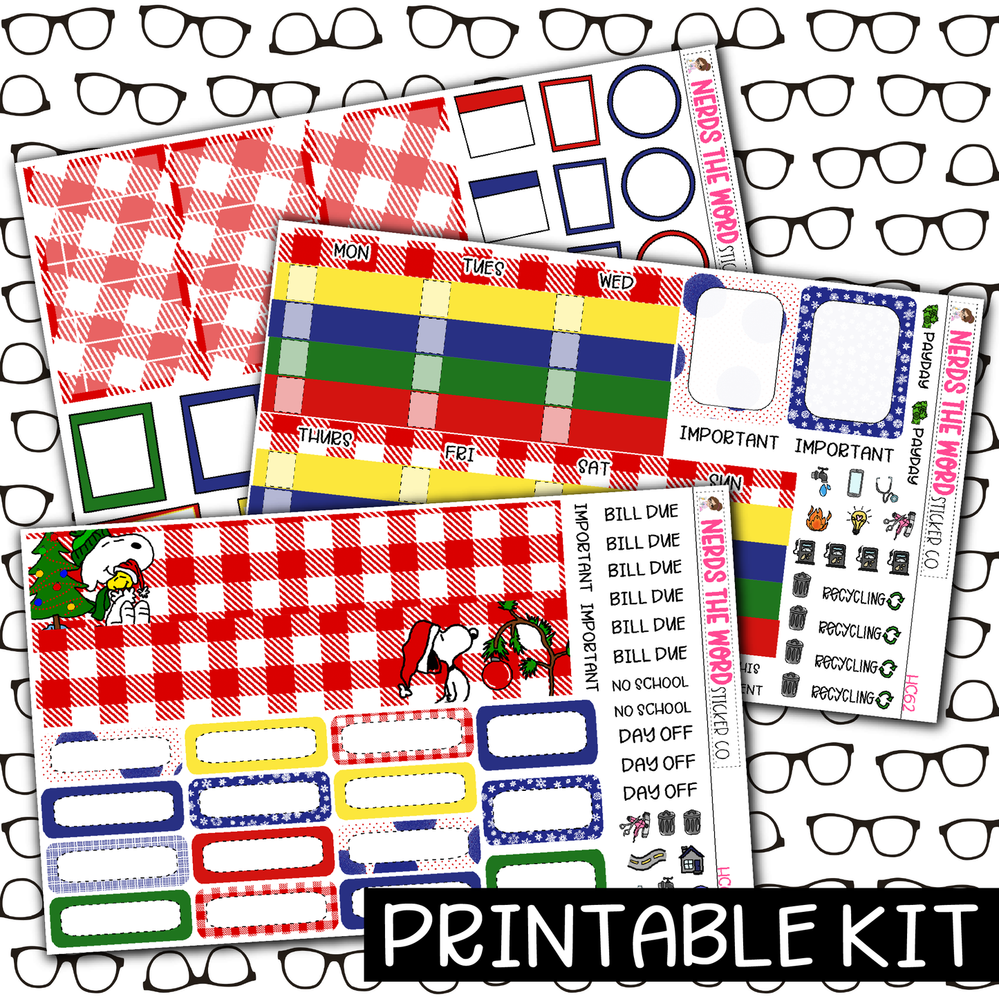 PRINTABLE - Dog Christmas Monthly, Weekly and or Journaling Sticker Kit