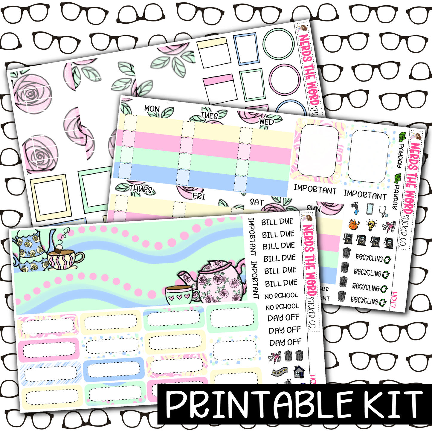PRINTABLE - Tea Party Monthly, Weekly and or Journaling Sticker Kit