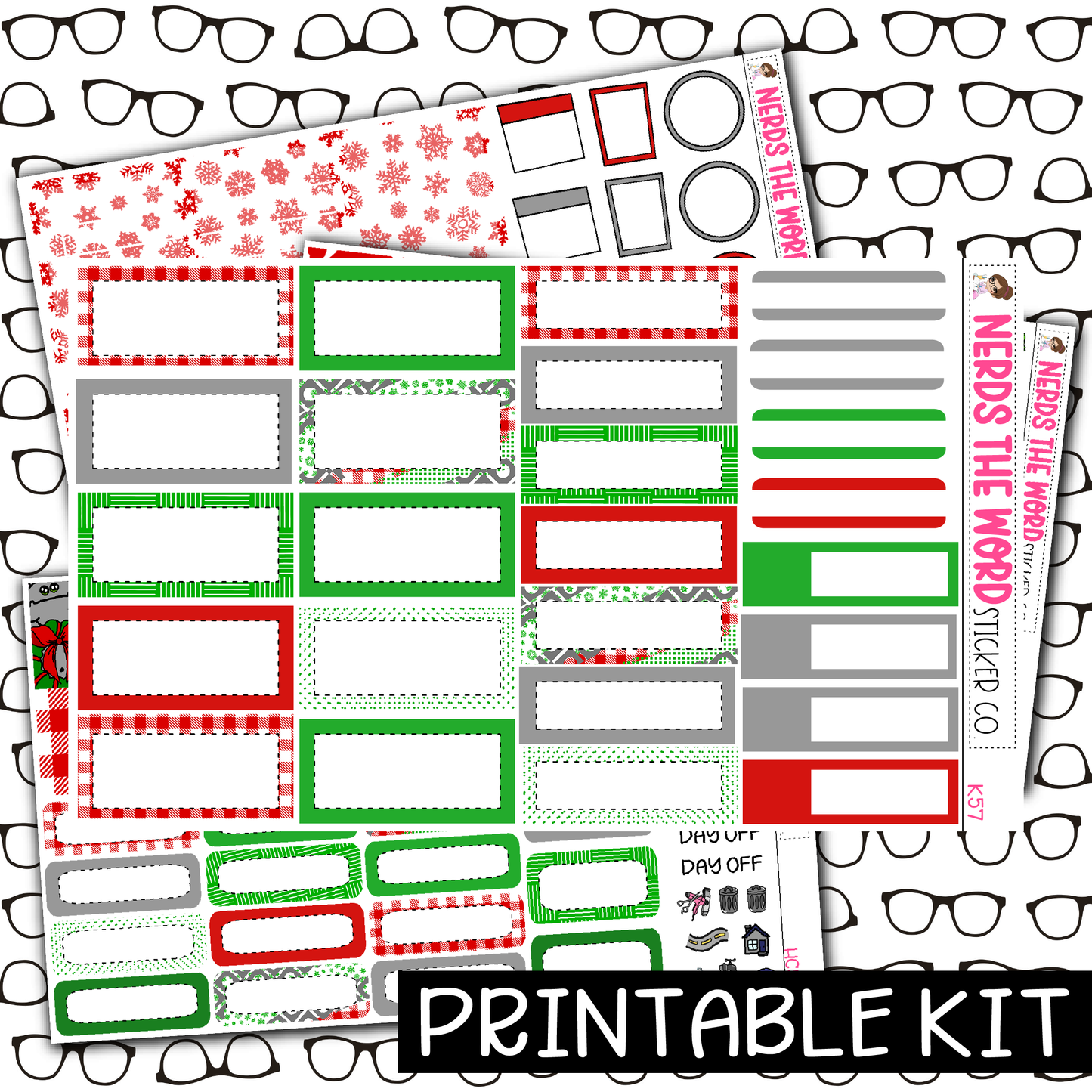 PRINTABLE - Hippo for Christmas Monthly, Weekly and or Journaling Sticker Kit